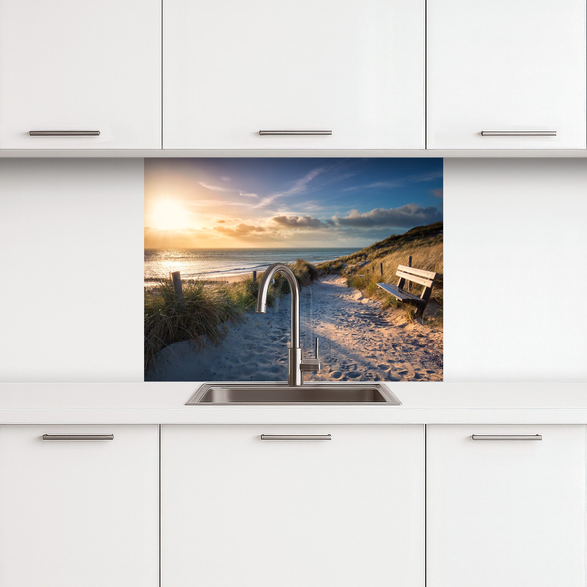 KitchenYeah Küchenrückwand selbstklebend Sonnenuntergang - Strand - Düne - günstig online kaufen