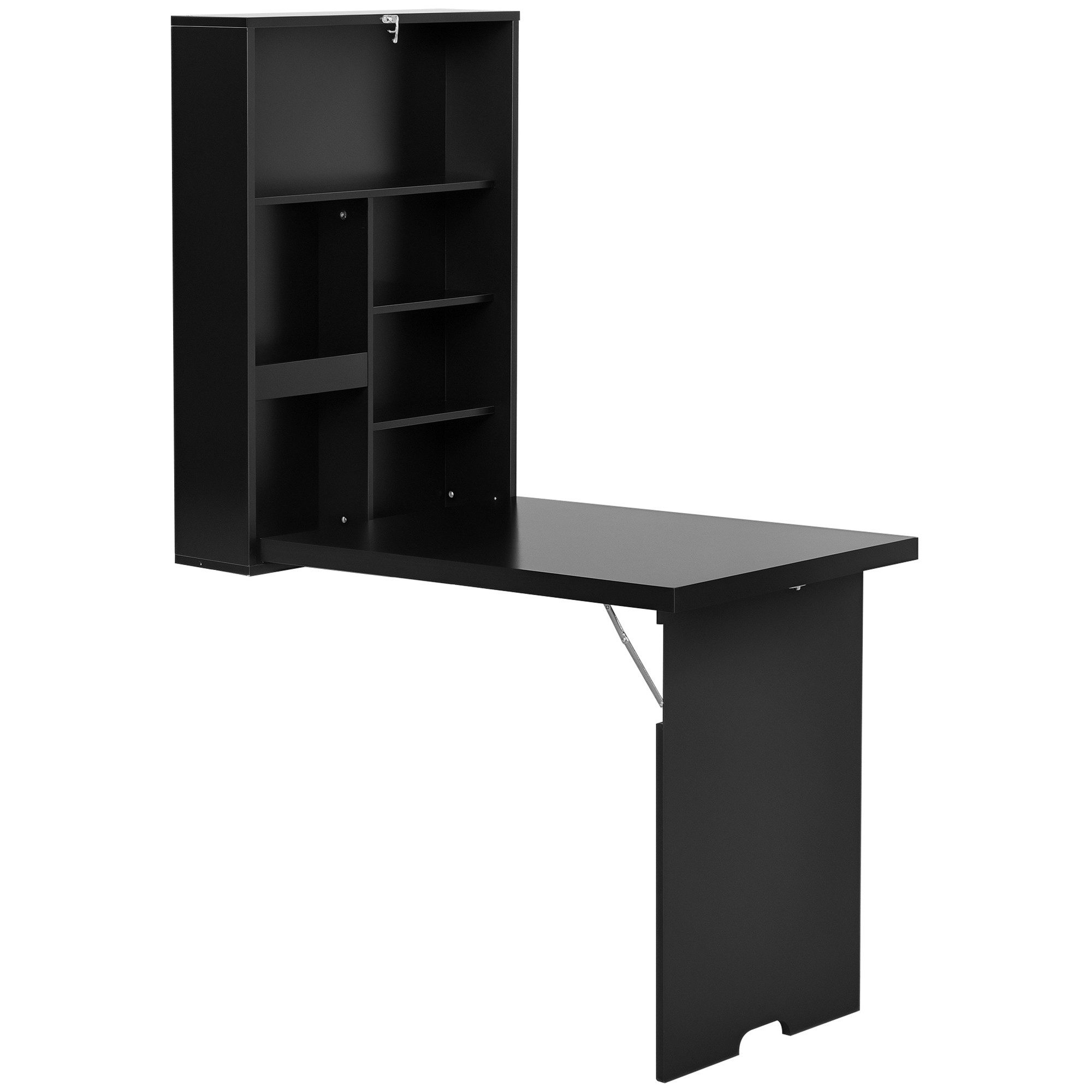 HOMCOM Klapptisch Schreibtisch Wandtisch mit Tafel, 5 Fächern (Computertisch, 1-St., Klappschreibtisch), für Büro Schwarz 60 x 94,5 x 147 cm