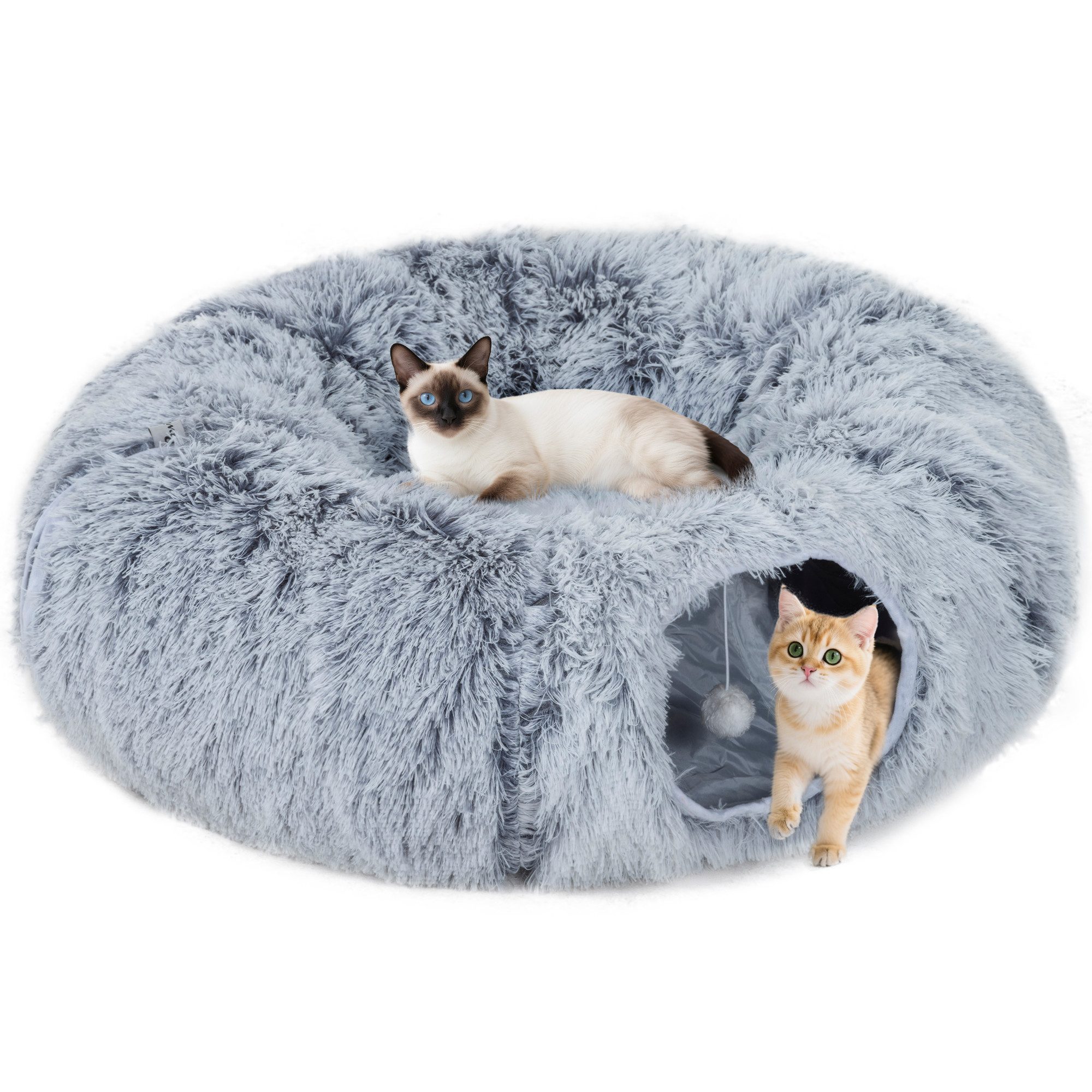 PawHut Tiertunnel Katzenspielzeug mit Spielball, Katzenhöhle, Polyester, Me günstig online kaufen