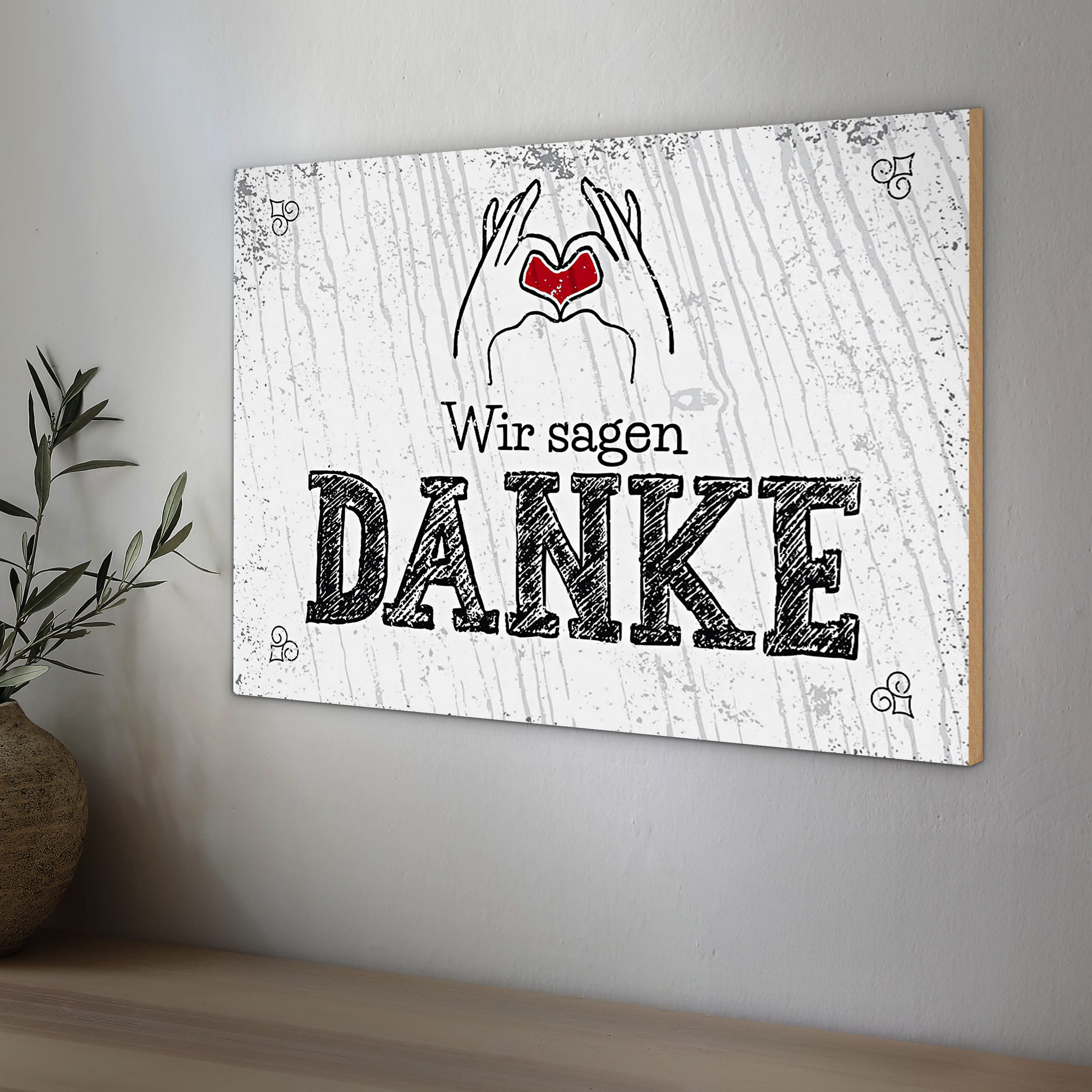 Roomando Holzbild Holzschild Spruch wir sagen danke Herz 30x20cm – Bild 3 von 4