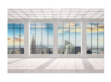 wandmotiv24 Leinwandbild Manhattan Blick von einem leeren Büro, Ausblicke (1 St), Wandbild, Wanddeko, Leinwandbilder in versch. Größen