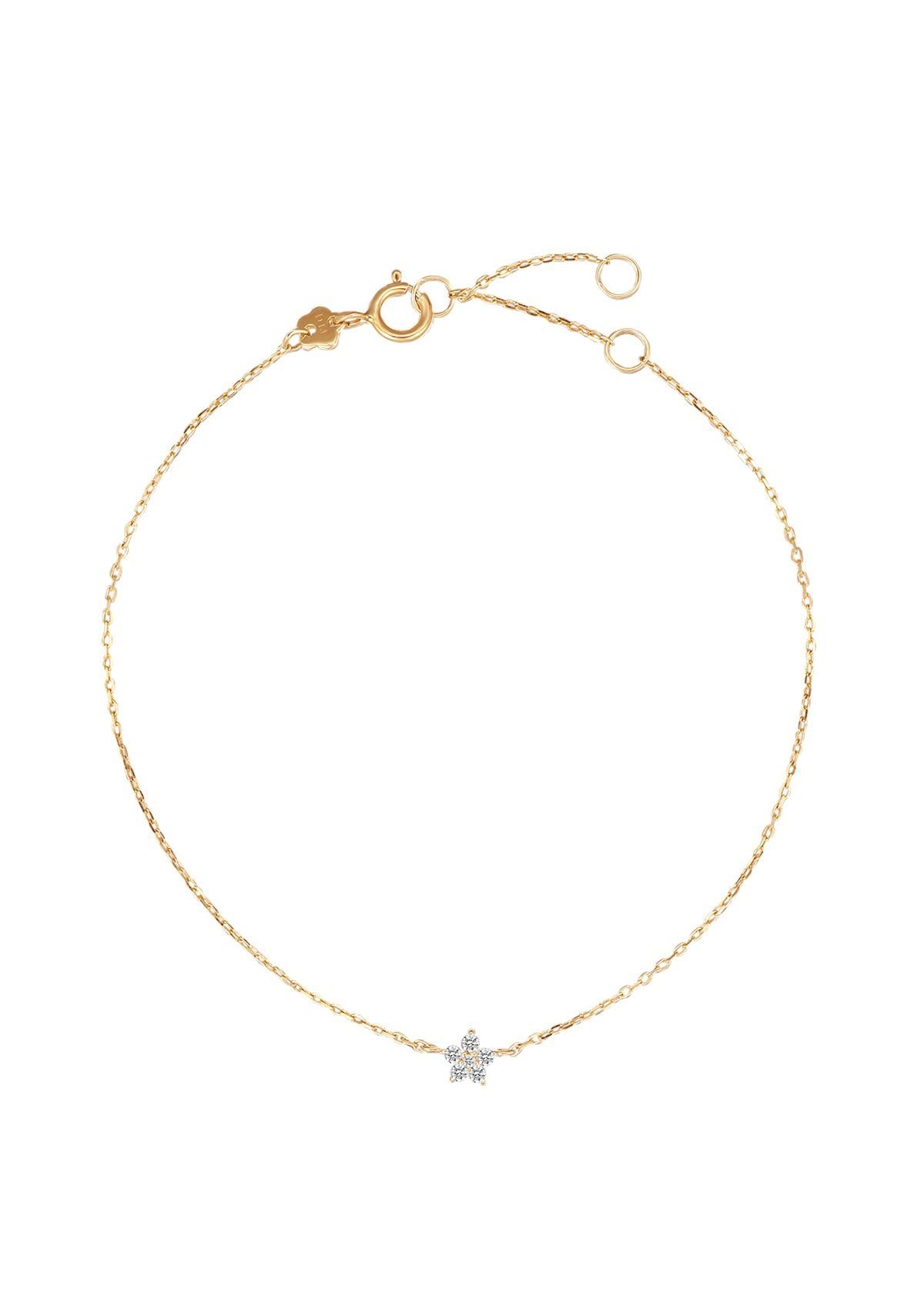 Dear Me Goldarmband 375 Massivgold Anhänger Blume Zirkon, 9K Gold Blüte Arm günstig online kaufen