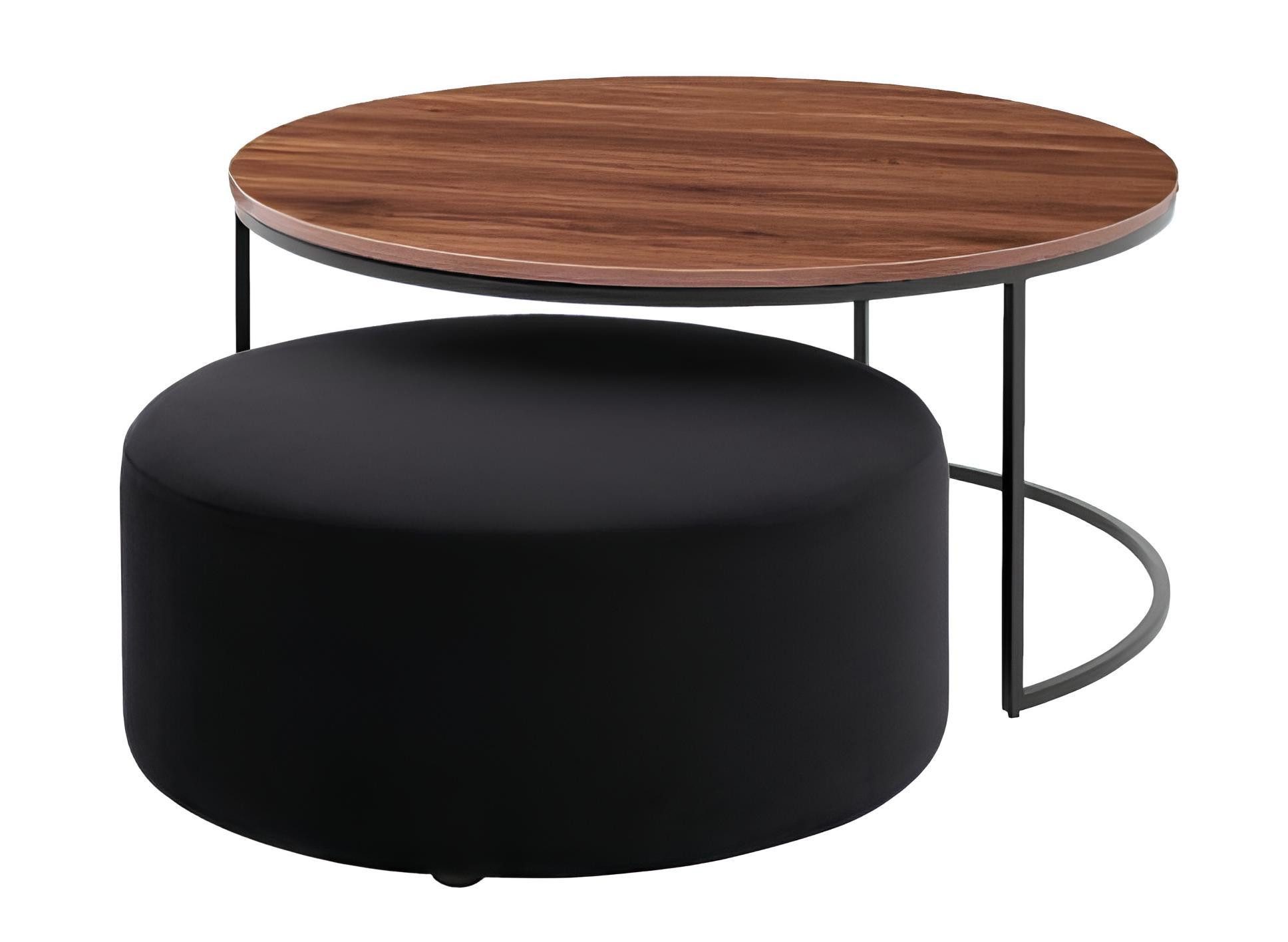 Xlmoebel Couchtisch Set mit braunem Couchtisch und Textil bezogenem schwarzen Sitzhocker (Hocker + Couchtisch), Hergestellt in Europa