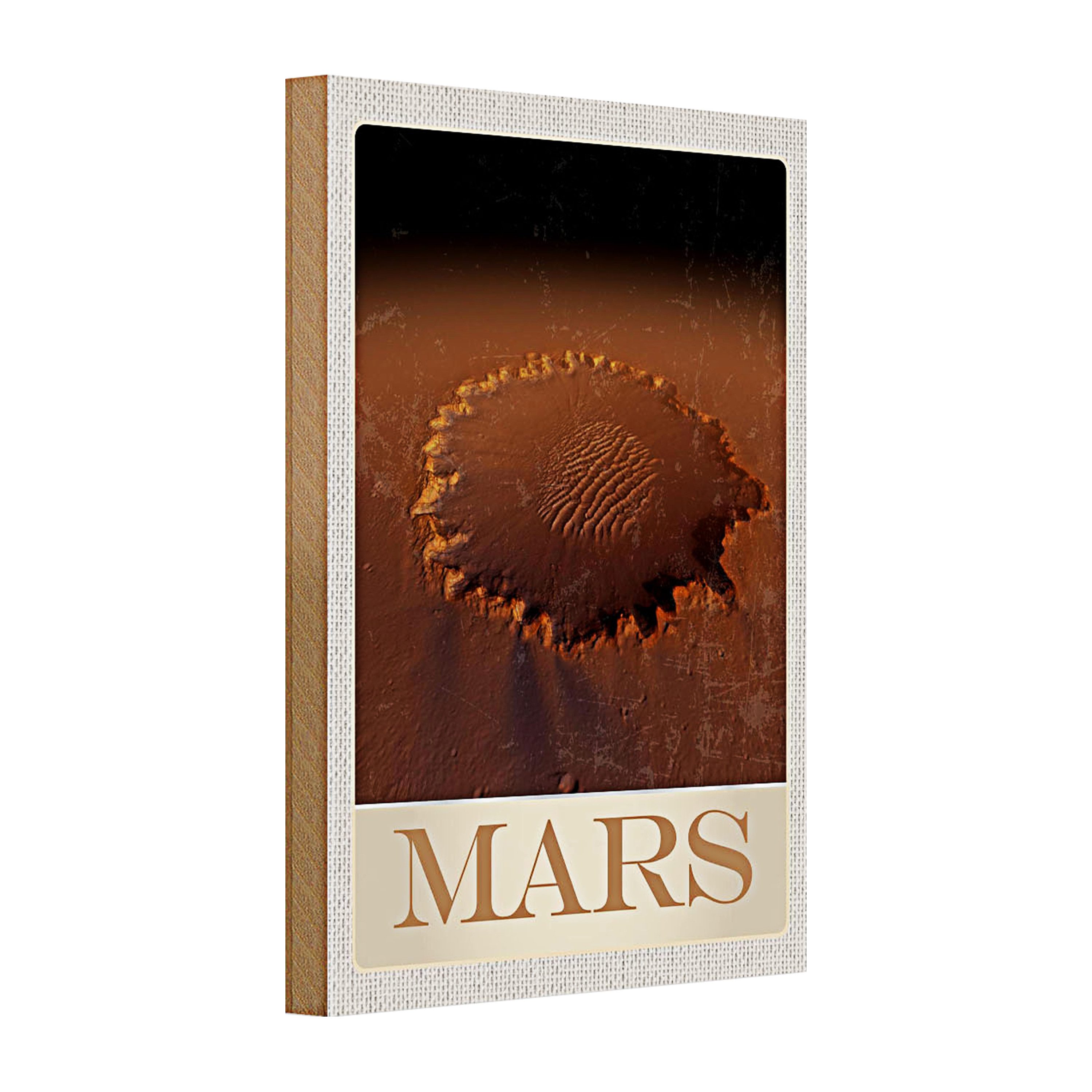 Roomando Holzbild Holzschild Reise 20x30cm Mars Weltraum Abdruck roter Planet