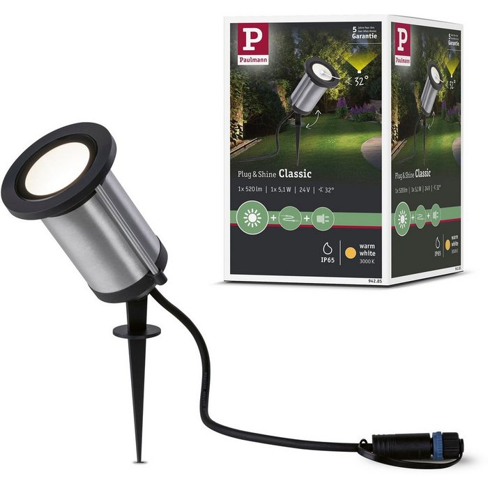 Paulmann LED Gartenstrahler Outdoor Plug & Shine Spot Classic Plug & Shine LED fest integriert Warmweiß 3000K 24V IP65 Anthrazit