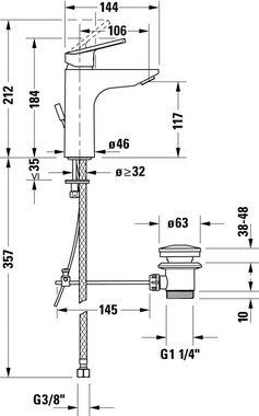 Duravit Waschtischarmatur Duravit No.1 Waschtischmischer, Größe M, mit Zugstangen-Ablaufgarnitur mit MinusFlow und AirPlus, Ausladung 10,6 cm, Chrom