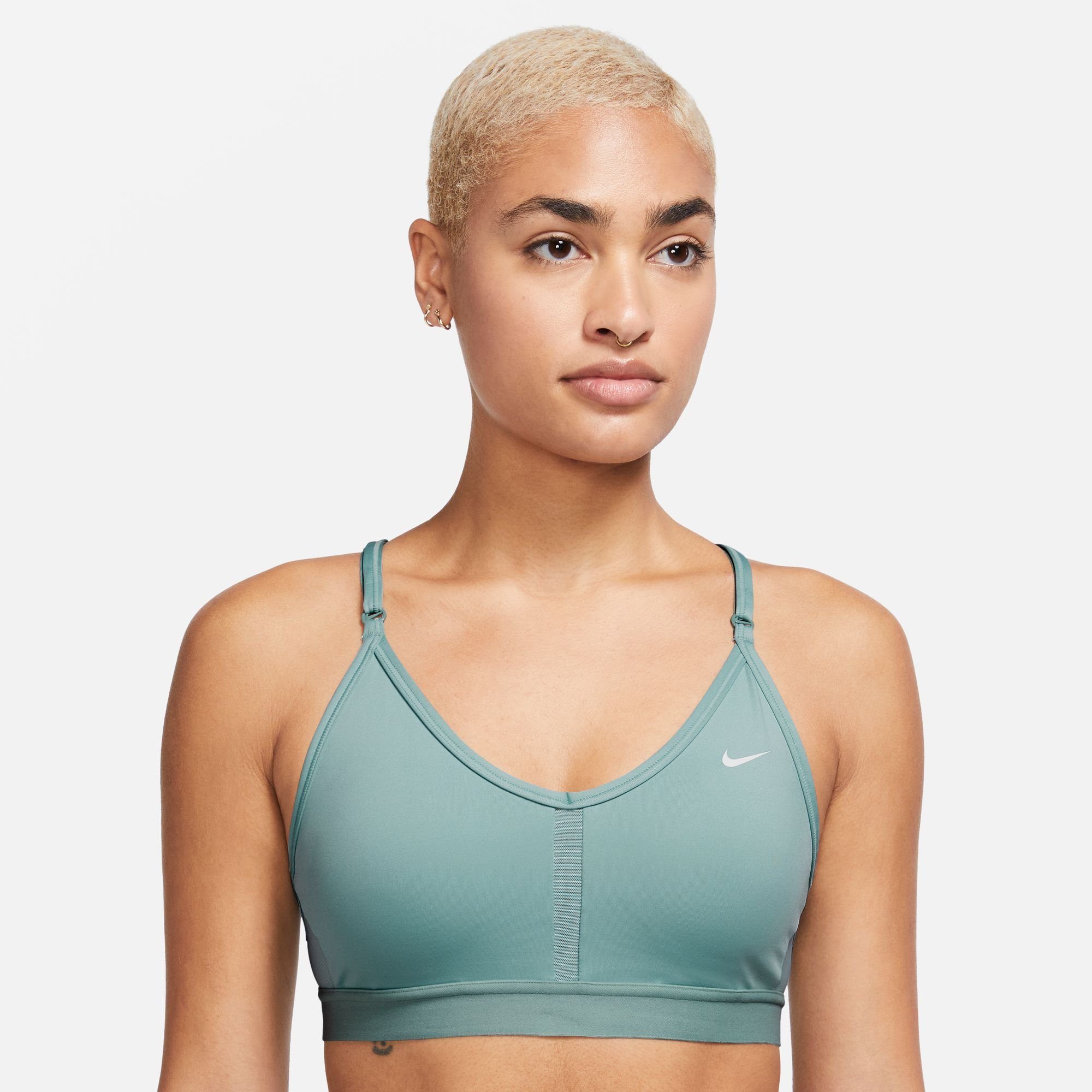 Nike Sport-BH INDY WOMEN'S LIGHT-SUPPORT PADDED V-NECK SPORTS BRA MINERAL/MINERAL/MINERAL/WHITE | Sport-BHs