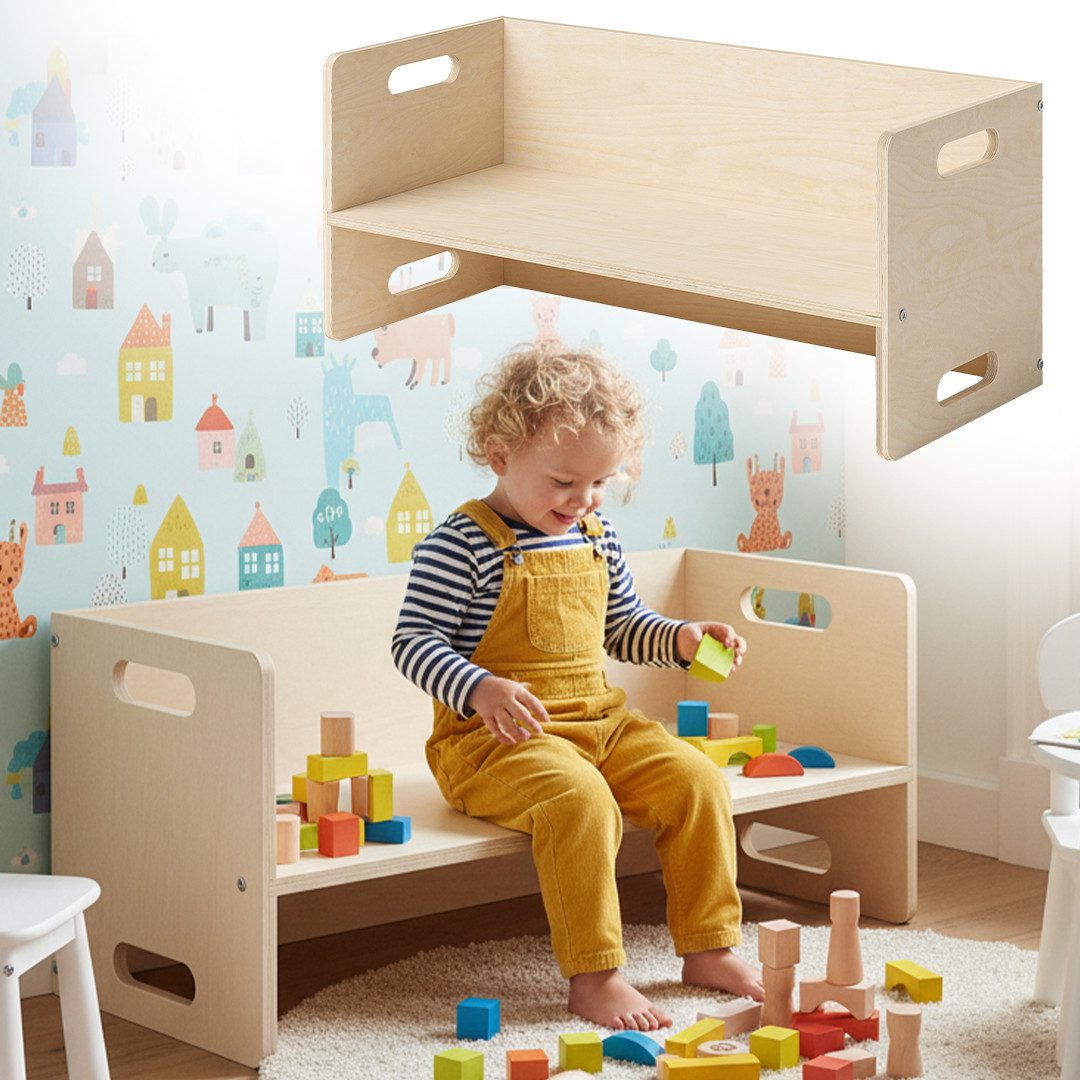 Bellabino Kindersitzgruppe Aki, 3 verschiedene Sitzhöhen, (1x Bank), natur unbehandelt, 2in1 als Sitz oder Tisch nutzbar