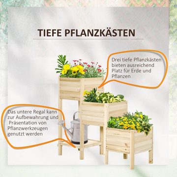 Outsunny Hochbeet 3 Etagen Pflanzkasten aus Holz für Garten Balkon Natur (Set, 1 St., Pflanzkübel), 125L x 45B x 108H cm