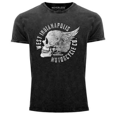 Neverless Print-Shirt Cooles Angesagtes Herren T-Shirt Vintage Totenkopf Skull Wings Used Look Slim Fit Neverless® mit Print