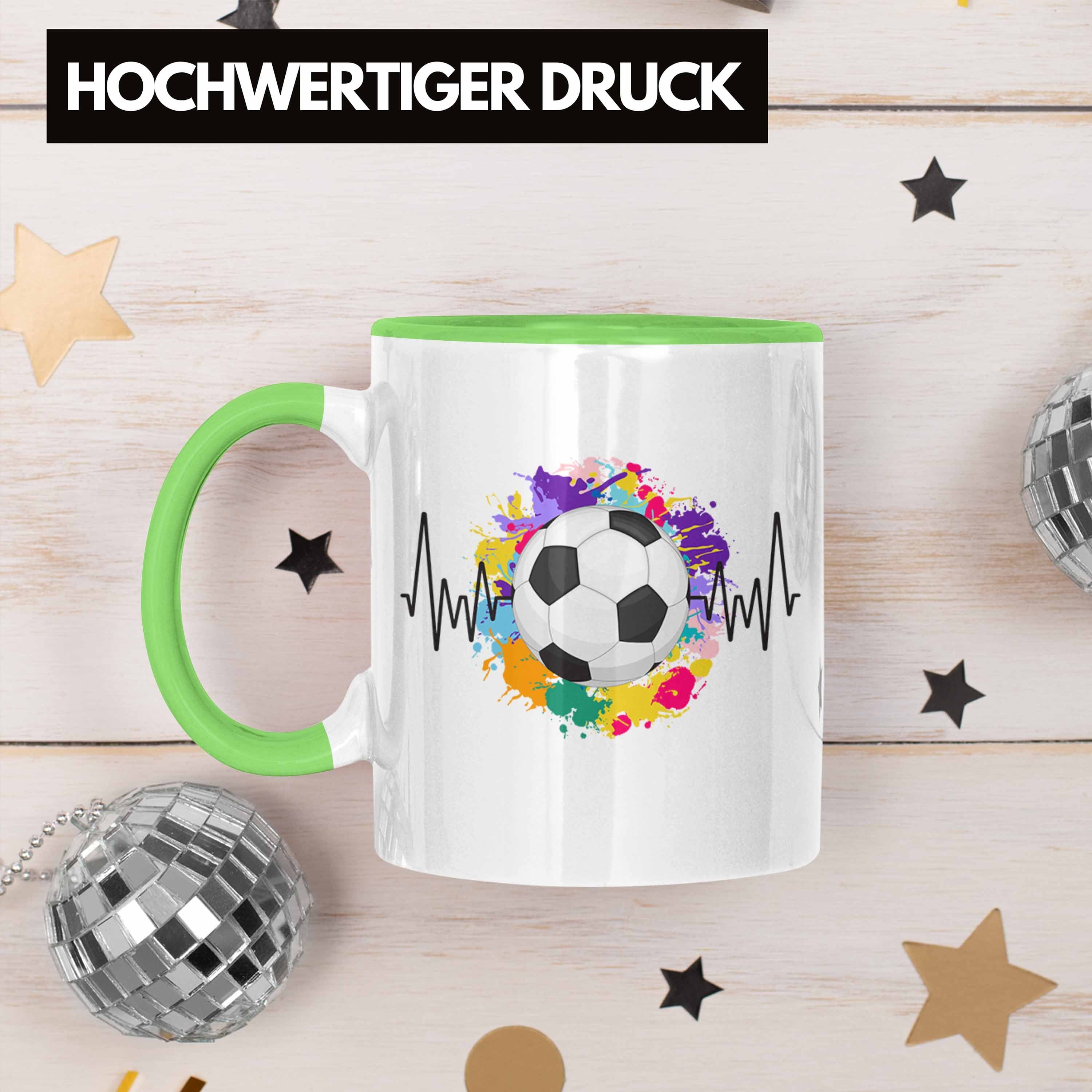 Trendation Tasse Trendation Fußball für Spieler Geschenk Tasse Herzschlag Fussball Grün Tr 