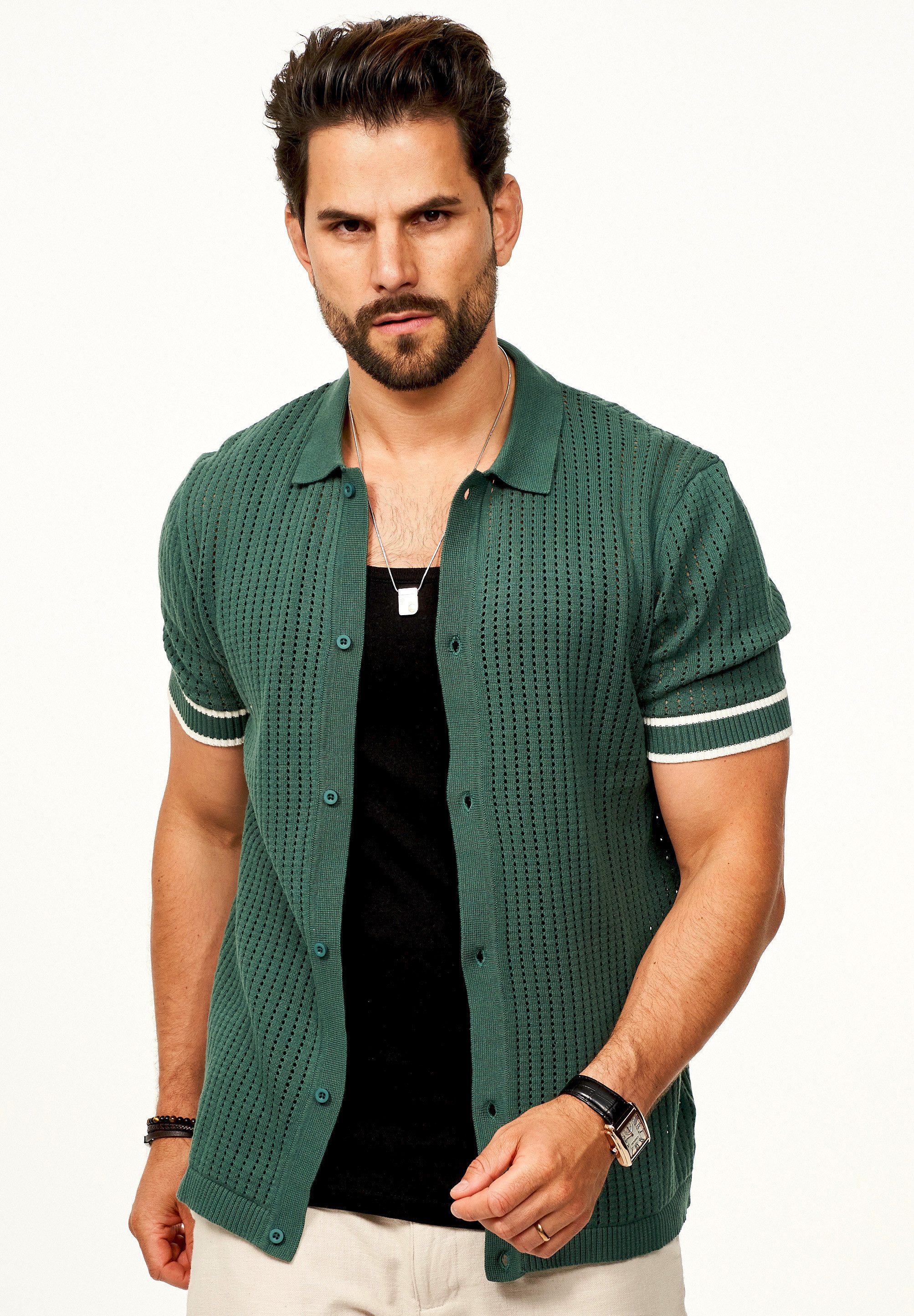 SOULSTAR Poloshirt im Vintage Summer-Look als Cardigan für Herren Kurzarm S günstig online kaufen