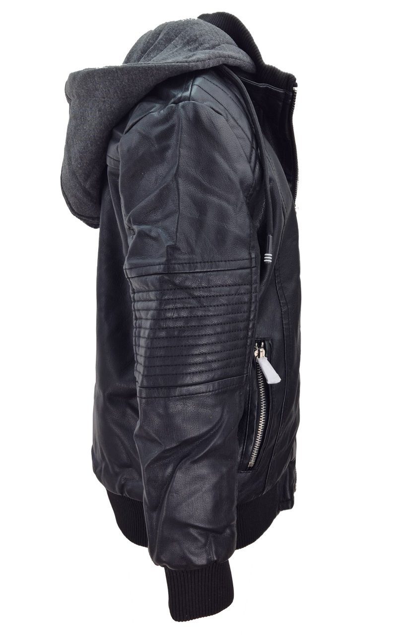 Fashion Boy Lederjacke Kinder PU Jacke Kunstlederjacke Bikerjacke warm Kapuze FR1805