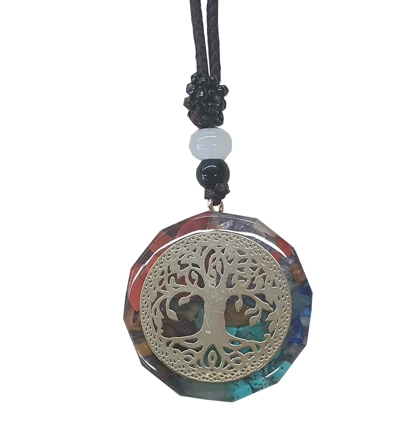 Saraswati Kette mit Anhänger Halskette Orgone "Lebensbaum" Edelsteine 4cm mit 30cm langem Nylonband