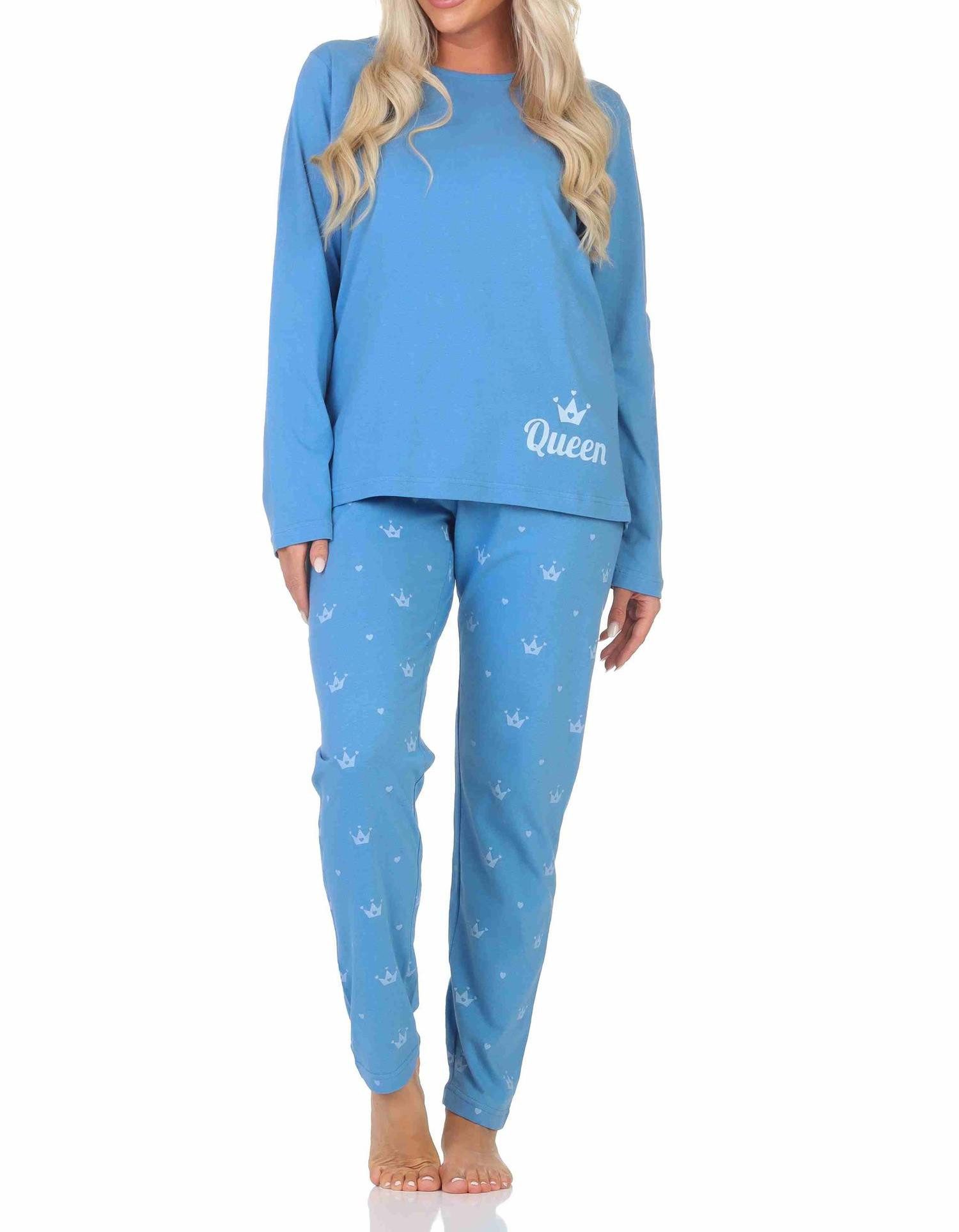 Normann Pyjama Normann Damen Schlafanzug lang Pyjama mit Krone als Motiv