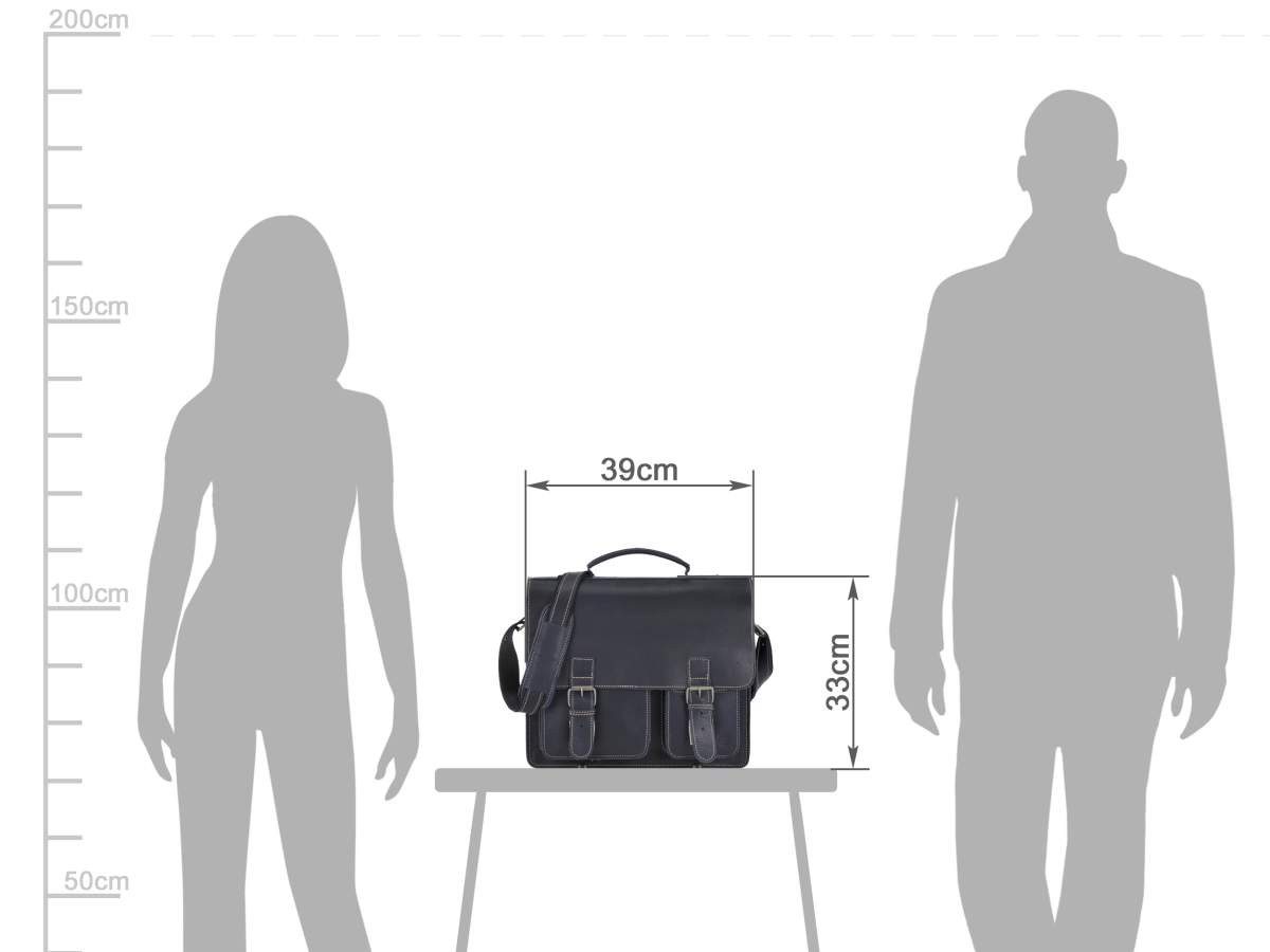 Greenburry Aktentasche Buffalo Lehrertasche Damen Herren Leder 39x33cm 2 Fächer, Businesstasche, Schultasche, für Herren und Damen, rustikal