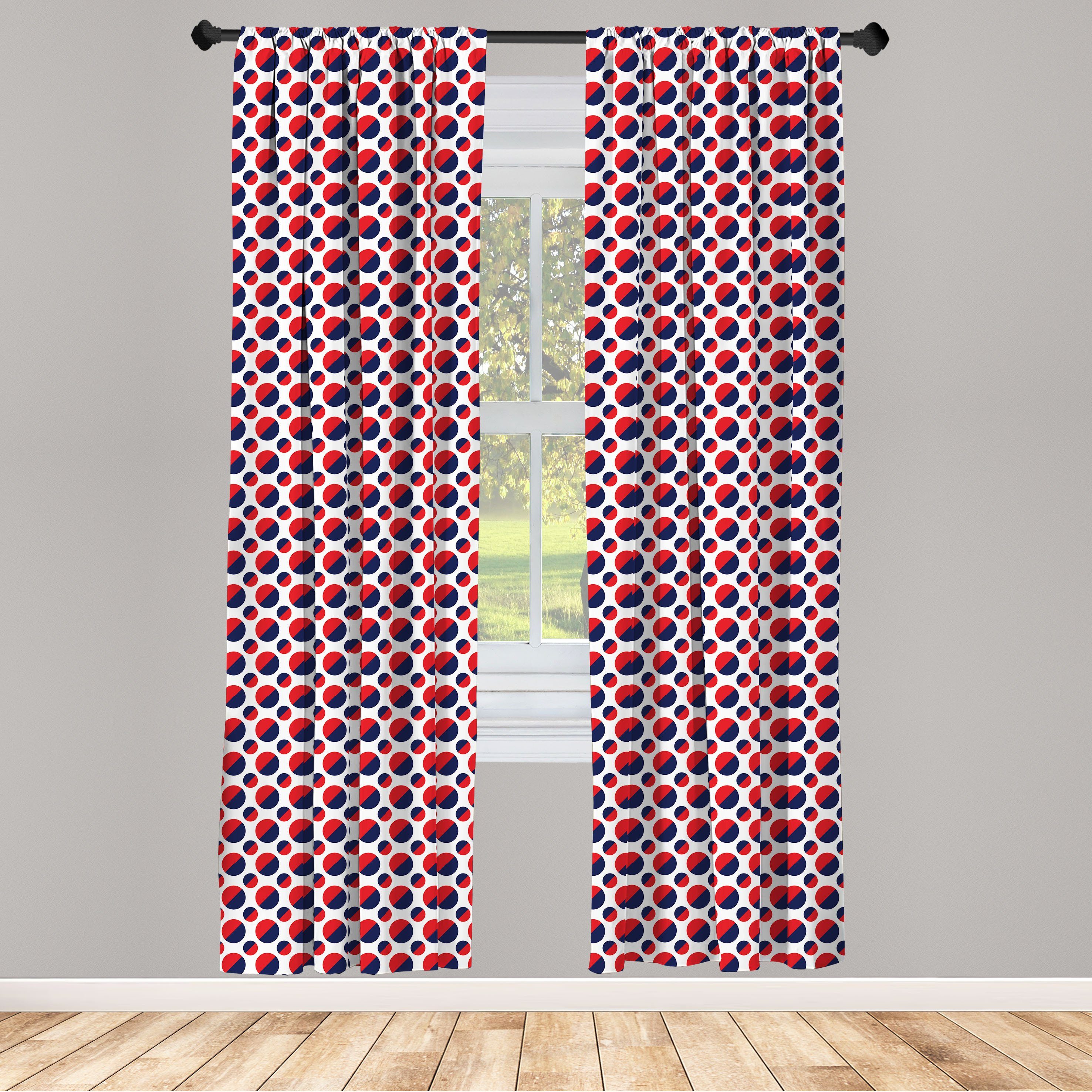 Gardine Vorhang für Wohnzimmer Schlafzimmer Dekor, Abakuhaus, Microfaser, Geometrisch Rote Kreise Runden