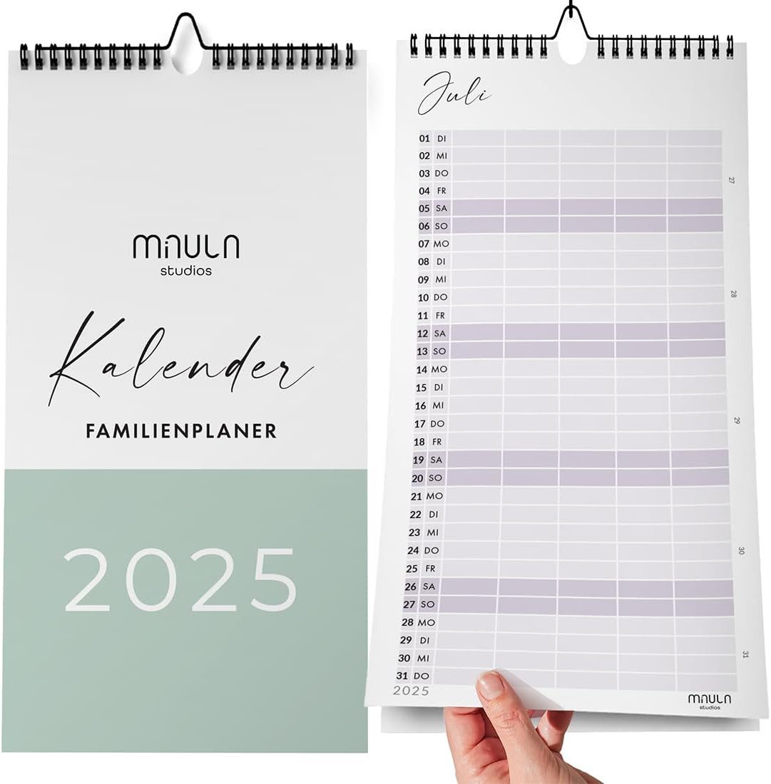 Milula Studios Wandkalender 2025 - Kalender 2025 - Familienplaner Januar bis Dezember 2025, Familienkalender 2025 mit Jahreskalender Planung