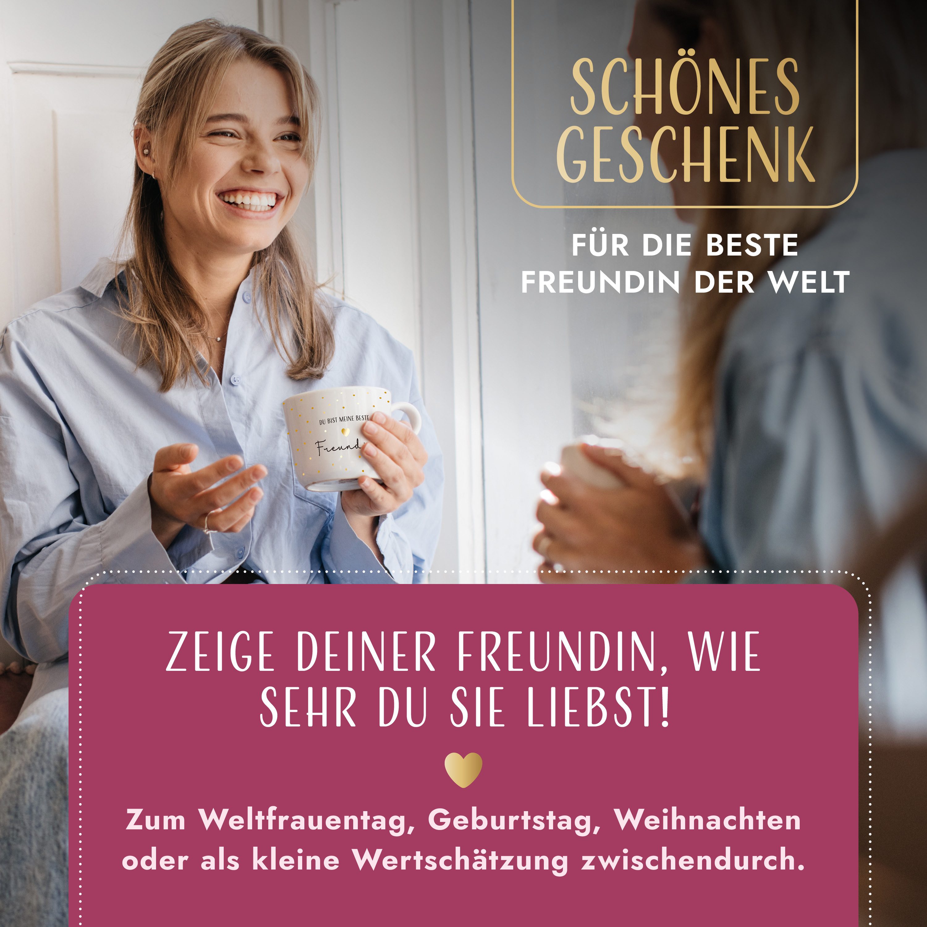 Amari Tasse Beste Freundin Spruch Gold, Geschenk beste Freundin Dankeschön, 1-tlg., Keramik, Kaffeetasse Teetasse 330 ml Geschenkbox Geburtstag Freundschaft – Bild 2 von 5
