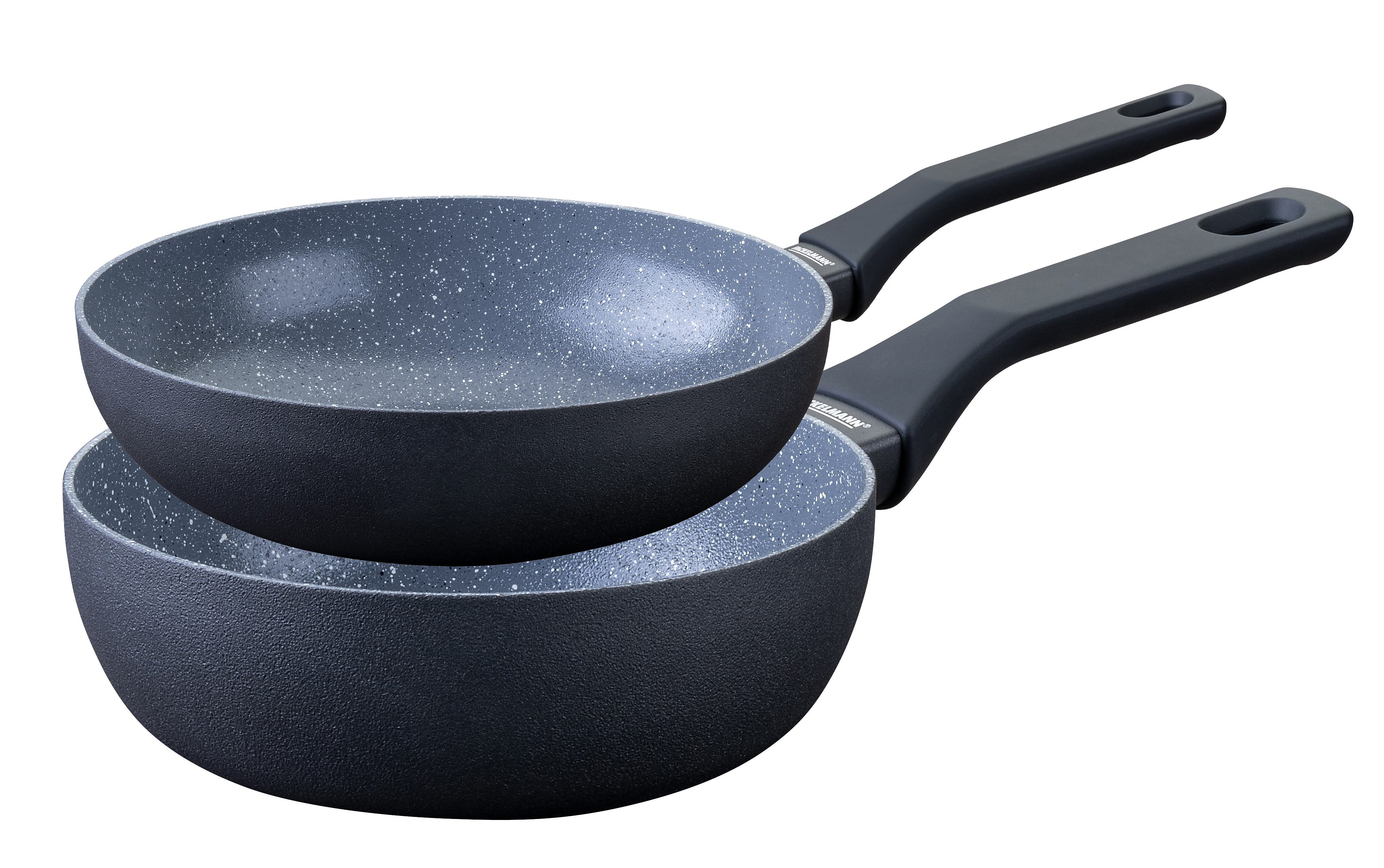 FACKELMANN Wok Cosmo, Aluminium (Set, 2-tlg), Wokpfannen-Set Cosmo Ø 20 cm & Ø 28 cm – mit Ceramic-Beschichtung