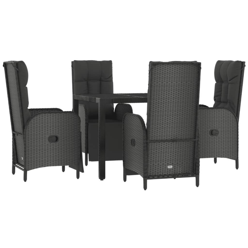 Garten-Essgruppe 5-tlg. Garten-Essgruppe mit Kissen Schwarz Poly Rattan