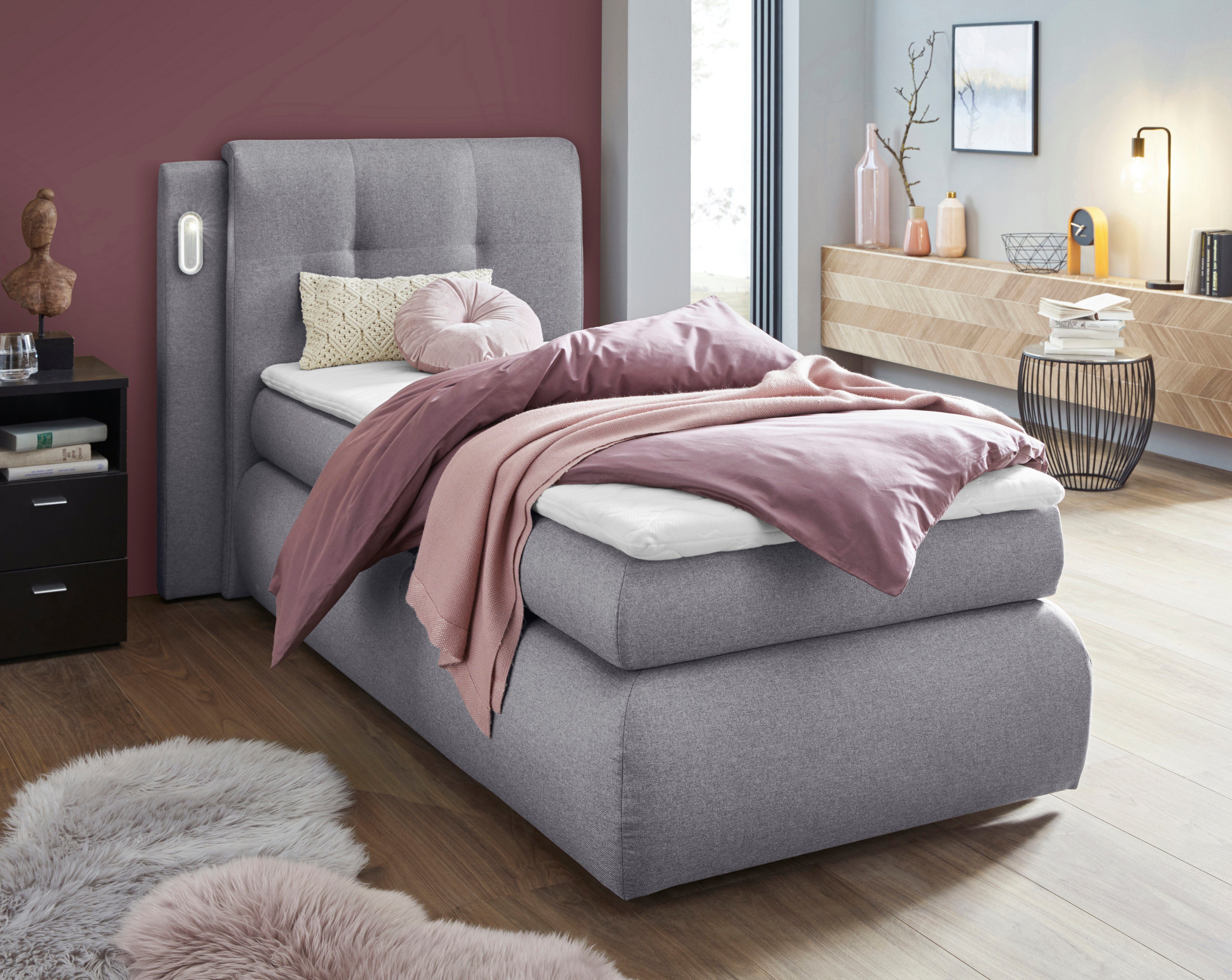 Borna, COLLECTION inklusive und Bettkasten, LED-Beleuchtung hellgrau Topper Boxspringbett AB