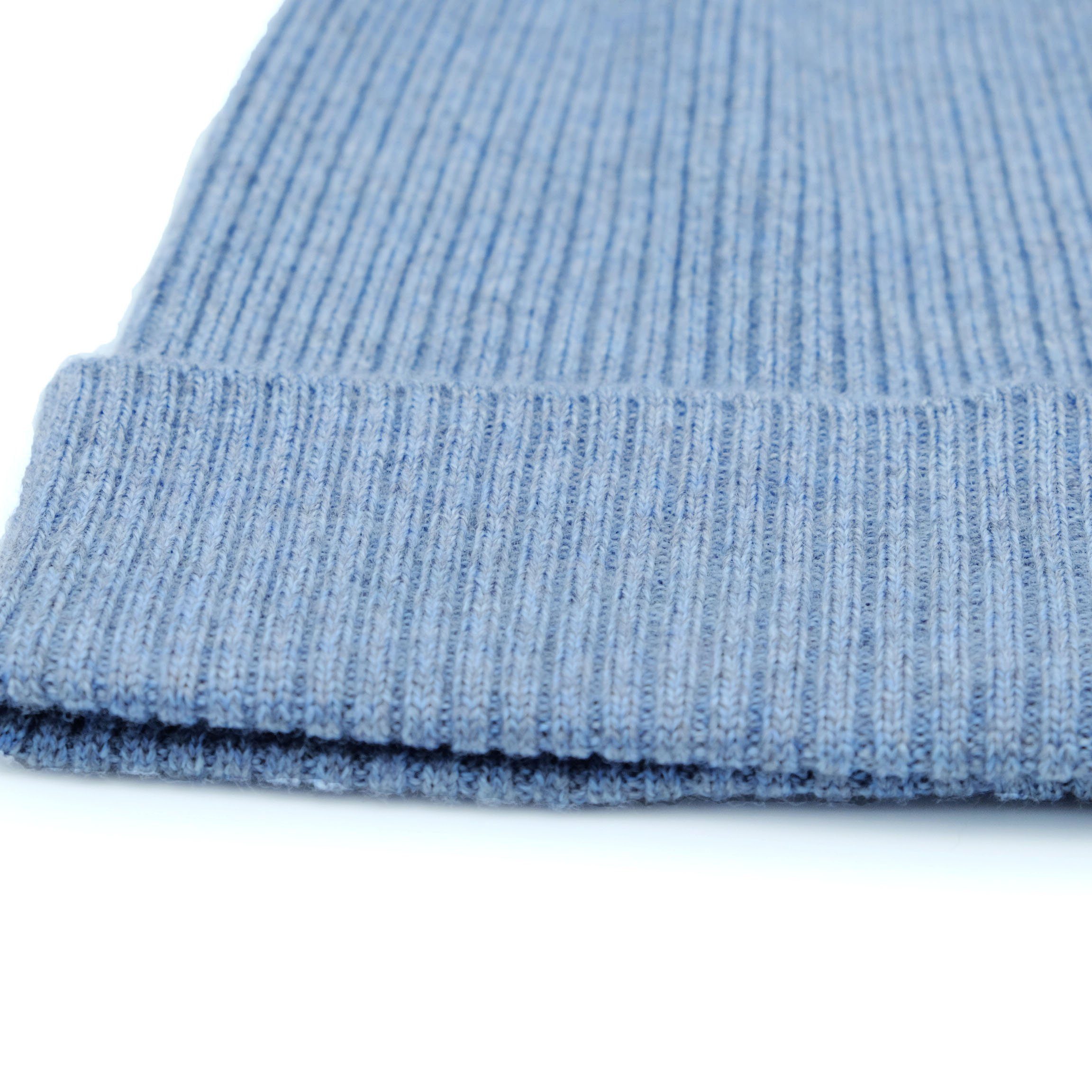 meliert WOLLE weich warm und Damen Feinstrick, Strickmütze blaugrau BEAZZ Merino 100% Wintermütze Wollmütze