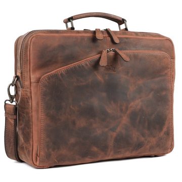 TUSC Businesstasche Oberon 15L, Premium Ledertasche für Laptop bis 15,6 Zoll und Vintage Stil