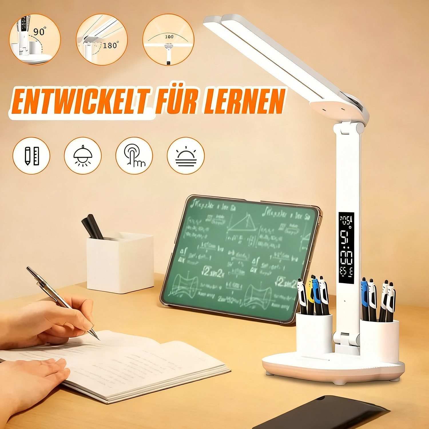 Toomoke LED Schreibtischlampe LED Schreibtischlampe Tischlampe Dimmbar Touch Leselampe 3-Farbige, LED fest integriert, weißes Licht,neutralweißes Licht,warmes L – Bild 5 von 5