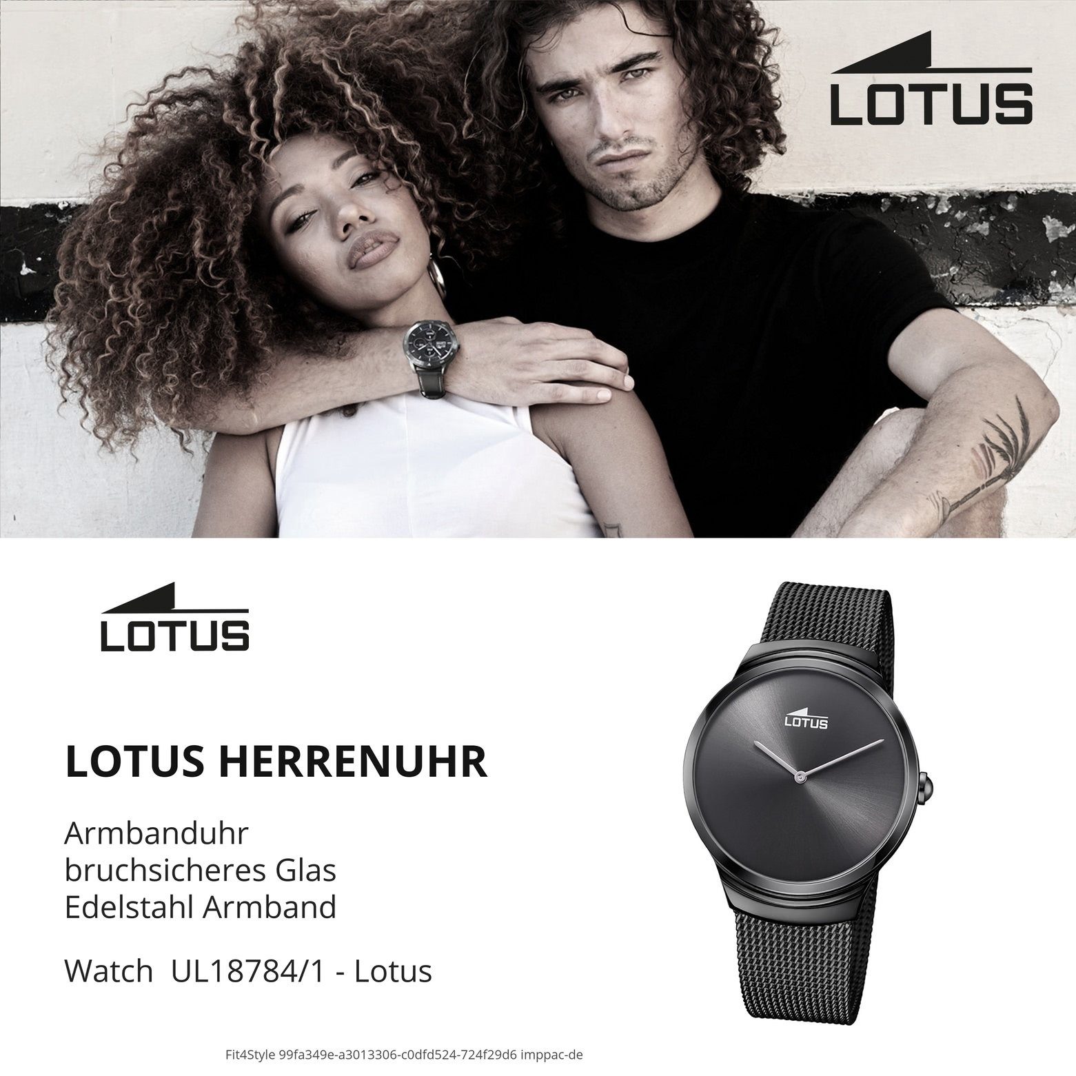 Quarzuhr Lotus Edelstahlarmband rund, Herren Herrenuhr Minimalist, Armbanduhr 39mm) mittel schwarz Lotus (ca.