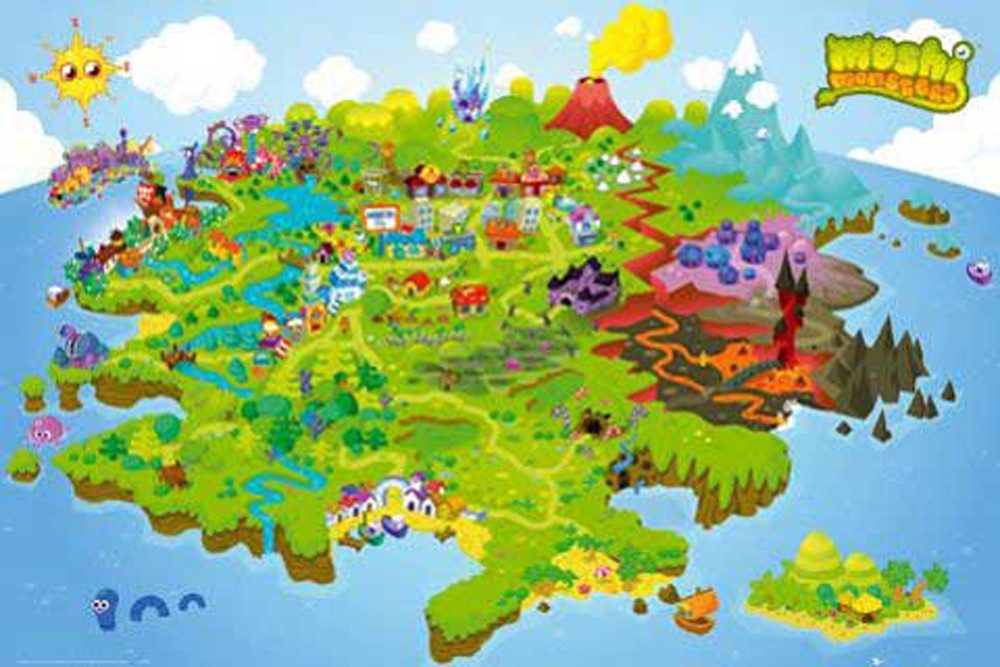 Poster Moshi Monsters - Poster - Weltkarte