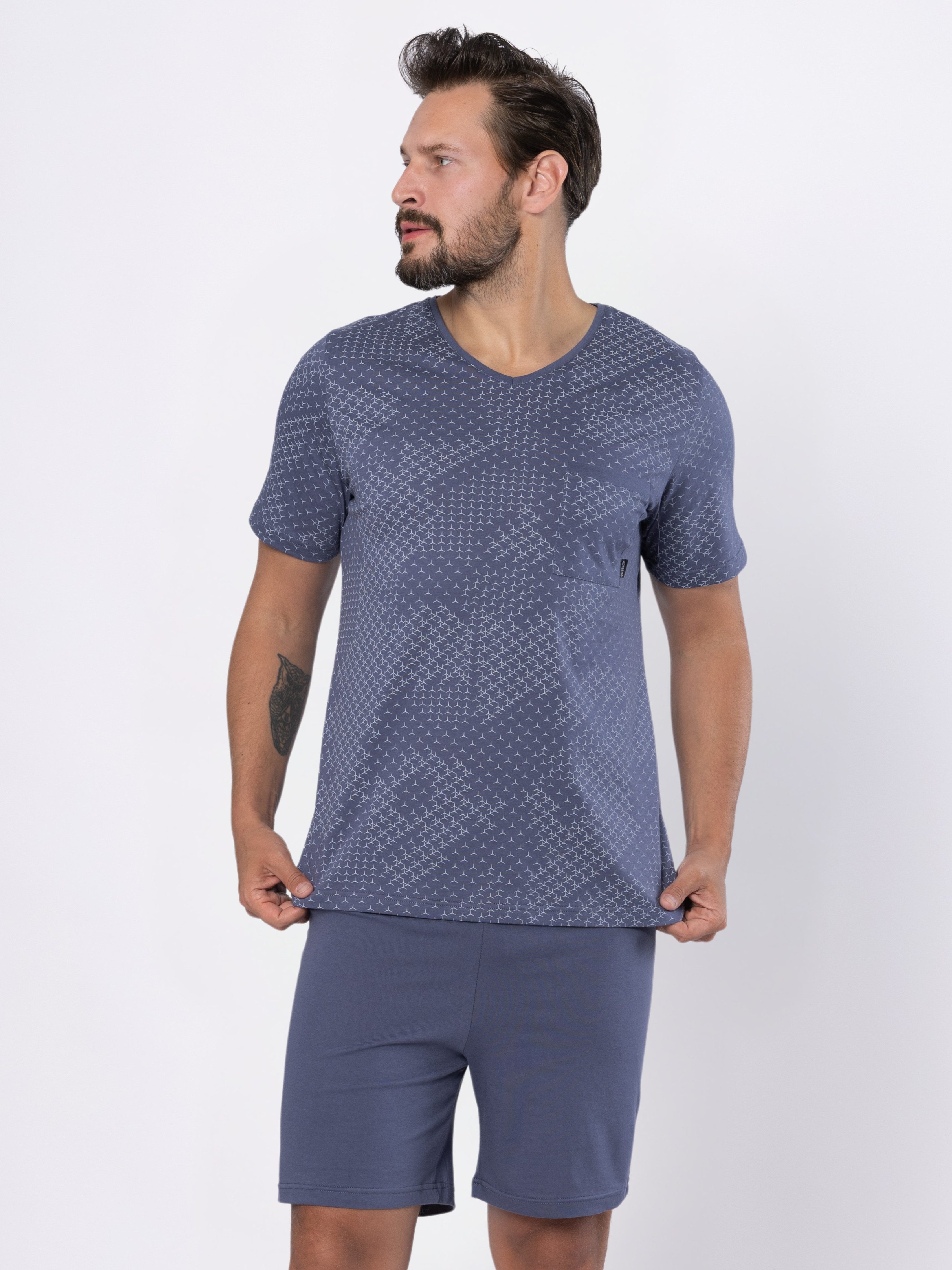HOTBERG Shorty Herren Nachtwäsche Kurzarm (2 tlg) Sommer Shorty-Set mit All-Over-Print