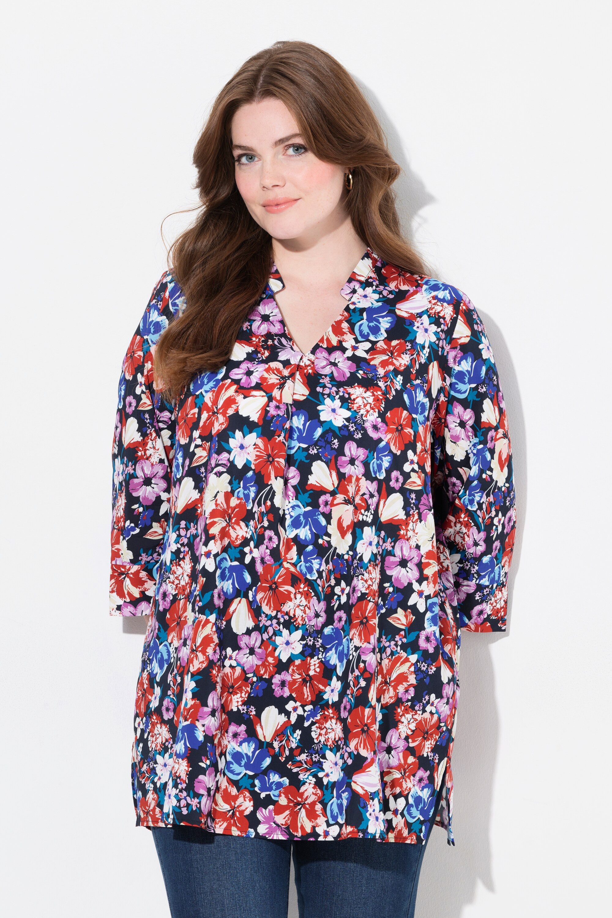 Ulla Popken Longbluse Tunika Muster V-Ausschnitt günstig online kaufen