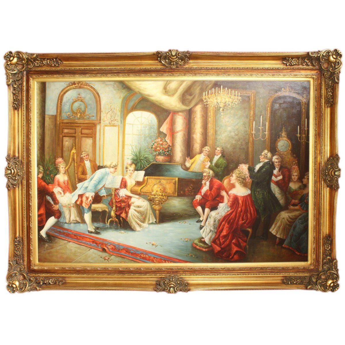 Casa Padrino Ölgemälde Riesiges Handgemaltes Barock Öl Gemälde Abend mit Klassischer Musik Gold Prunk Rahmen 225 x 165 x 10 cm - Massives Material