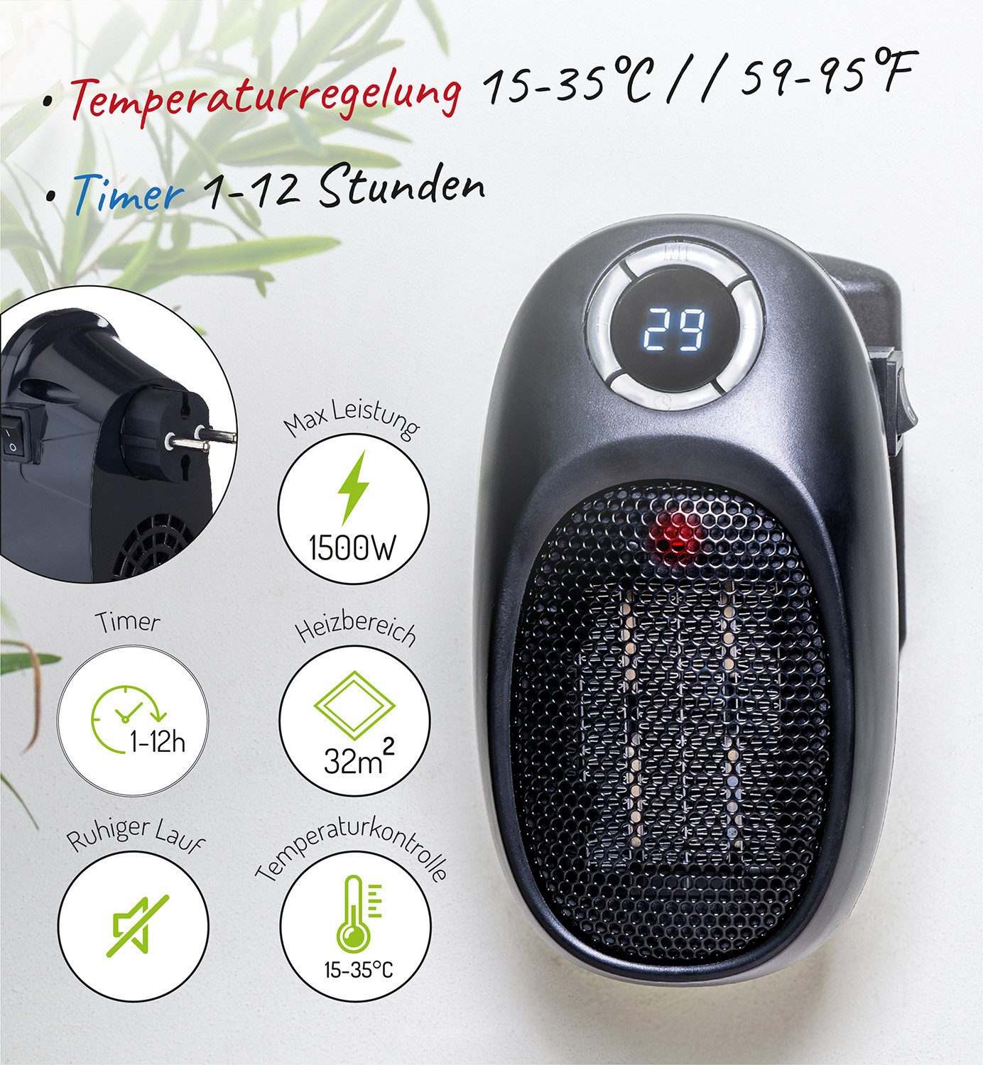 Adler Heizlüfter Adler AD 7726 Thermofan Heizstrahler, 15-35°C, 1500W – Bild 5 von 5