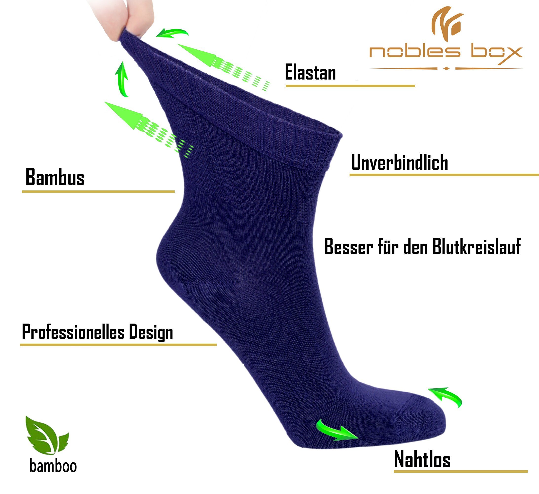 4 Bambussocken Paar) (Beutel, Damensocken Blau NoblesBox Diabetikersocken