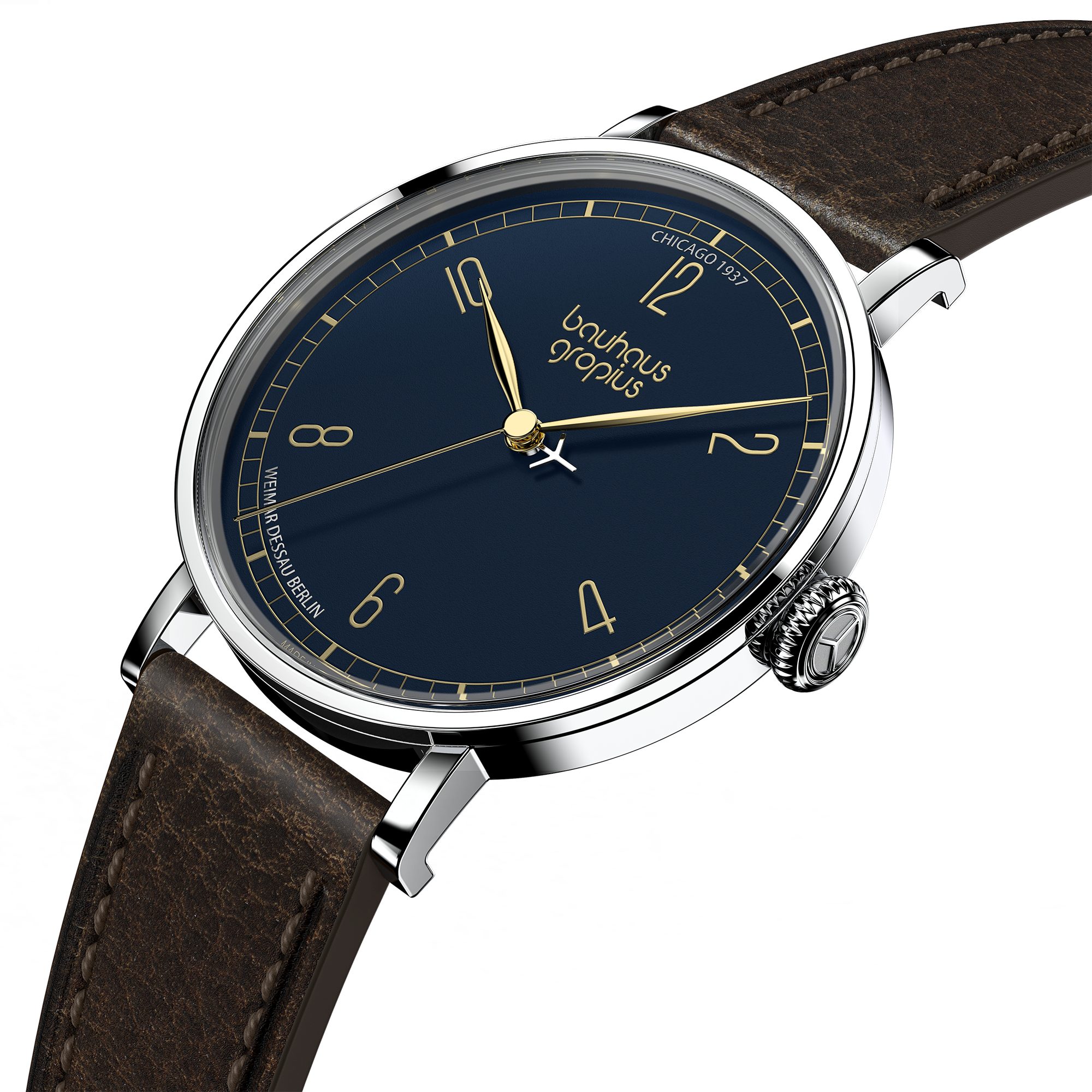Walter Gropius Quarzuhr Made in Germany, Saphirglas, New Bauhaus Chicago 1937 LE - WGN 001-02Z, Limited Edition, Lederband mit Easy-Release System, Edelstahlgehäuse