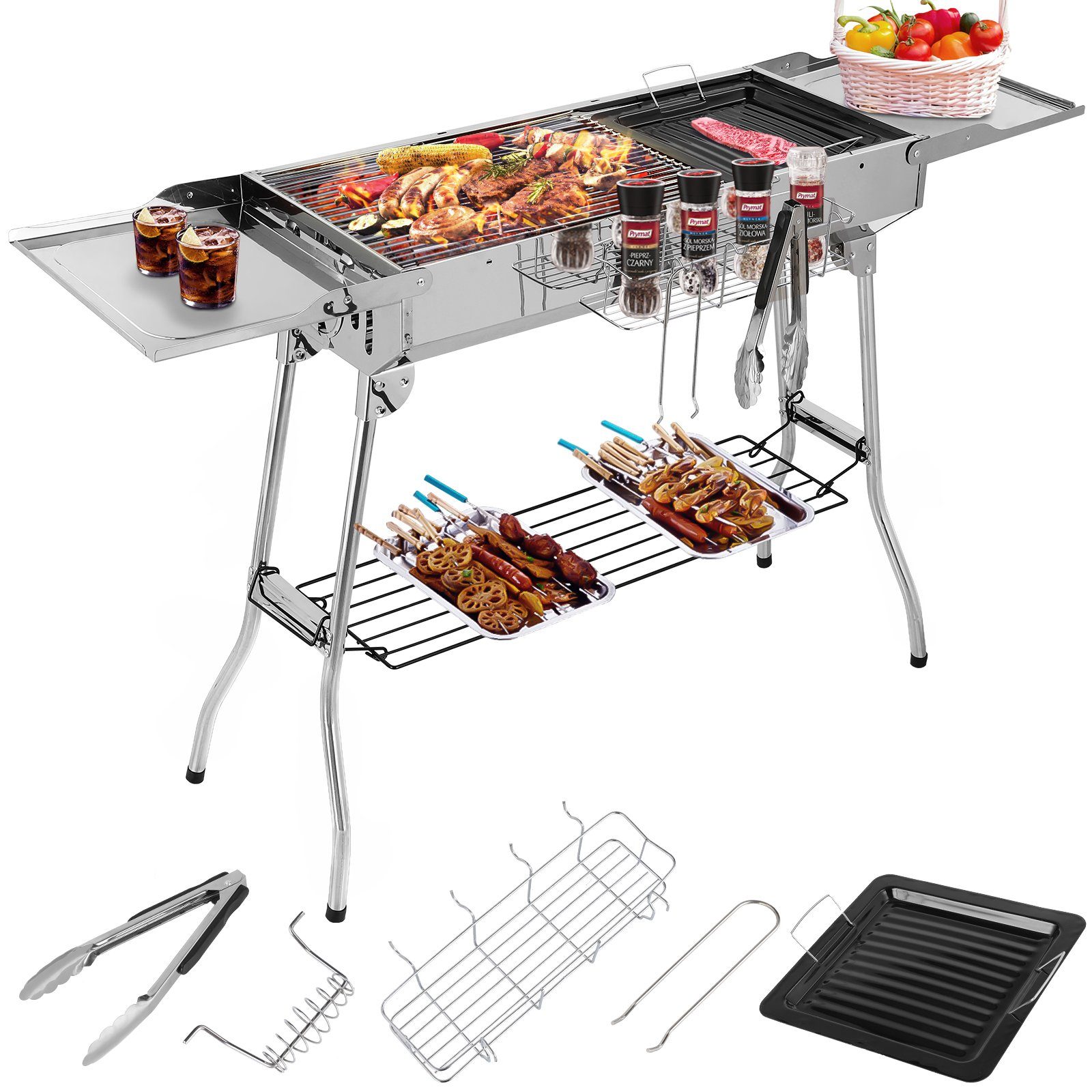 BBQ Edelstahl Grill Holzkohlegrill Standgrill Tragbar Camping Klappgrill Outdoor 