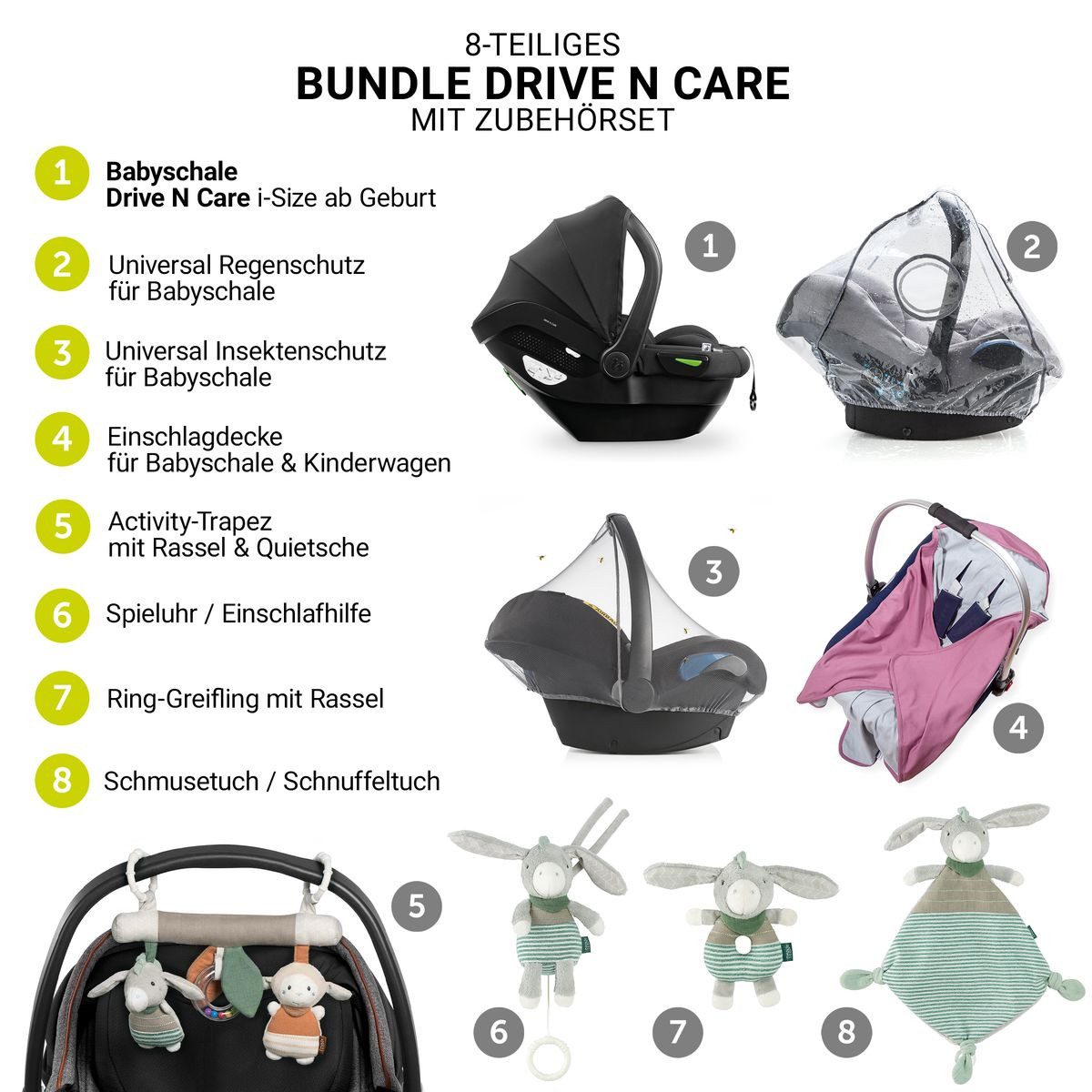 Hauck Babyschale Drive N Care i-Size, Baby Autositz ab Geburt (40 cm) bis 13 kg mit Einschlagdecke & Zubehör