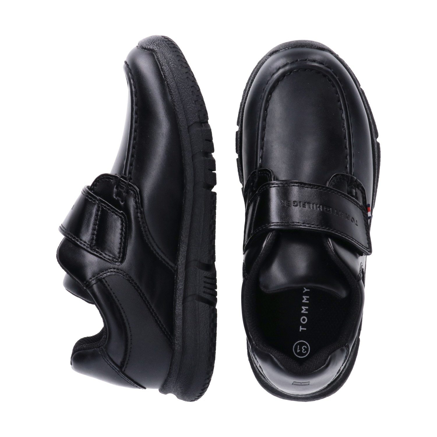 Tommy Hilfiger WMS = weit, für kräftige Füße Klettschuh festlicher Sneaker, Halbschuh mit Logoprägung auf dem Klettriegel