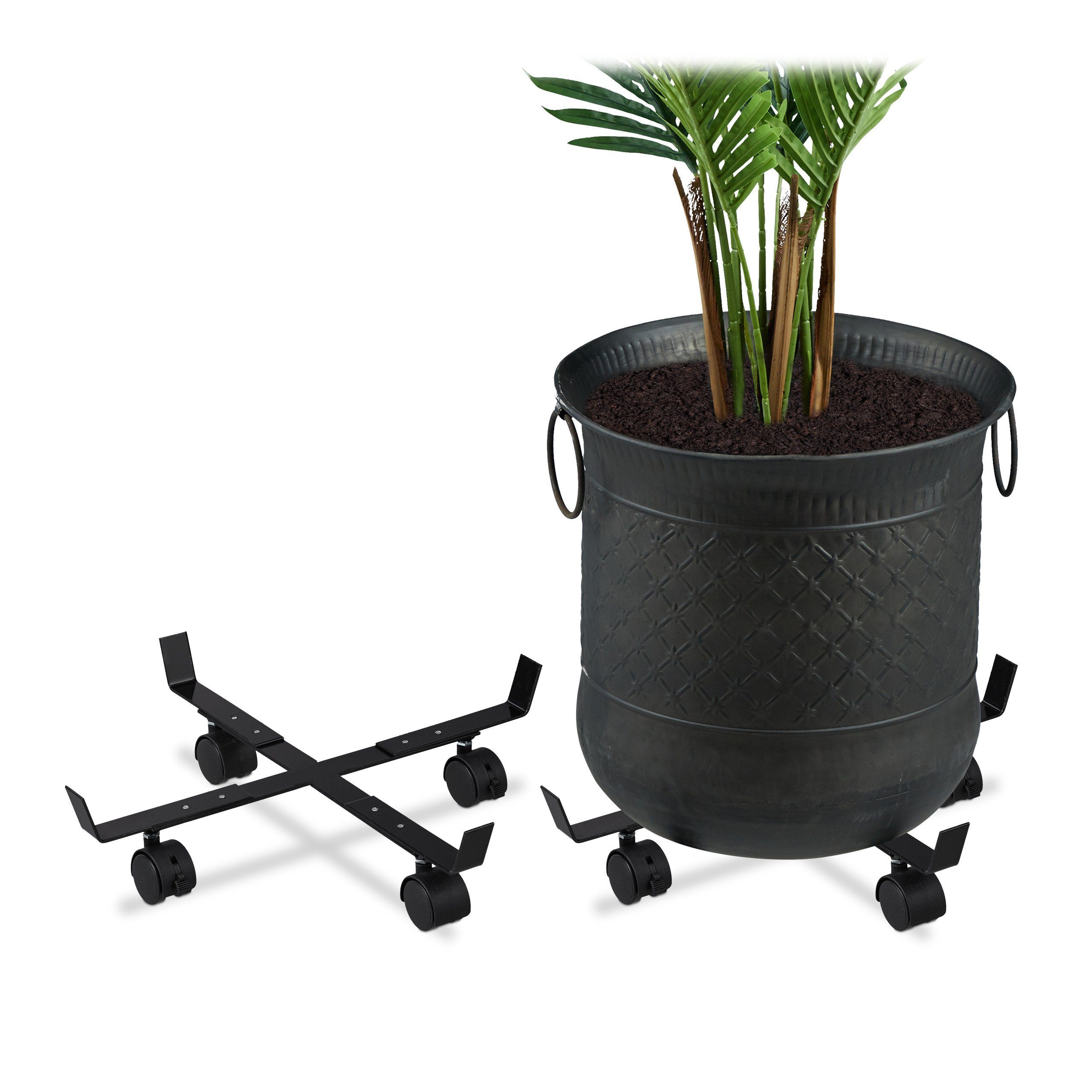 relaxdays Blumentopfuntersetzer Pflanzenroller ausziehbar 2er Set