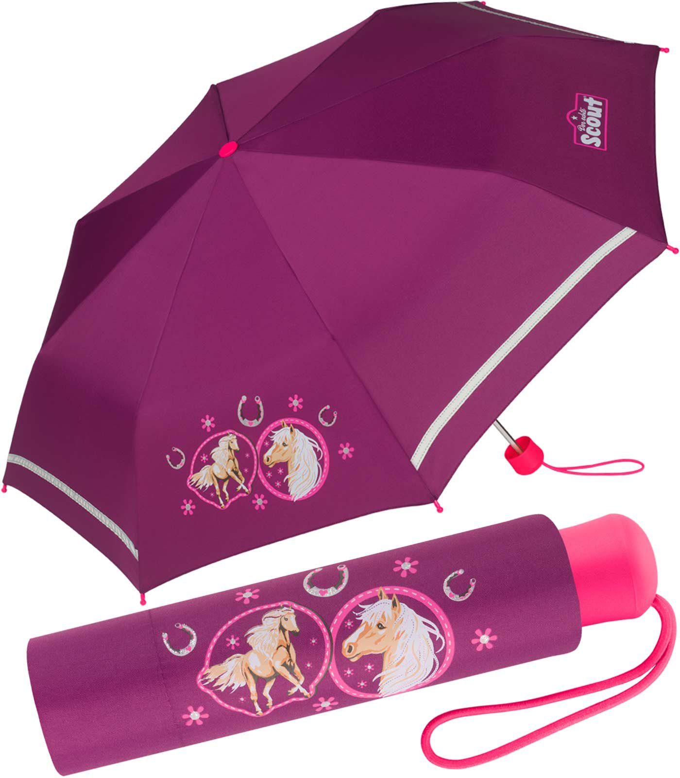 Scout Taschenregenschirm, Scout Girls Kinder Regenschirm Taschenschirm mit  Reflektionsstreifen Pink Horse