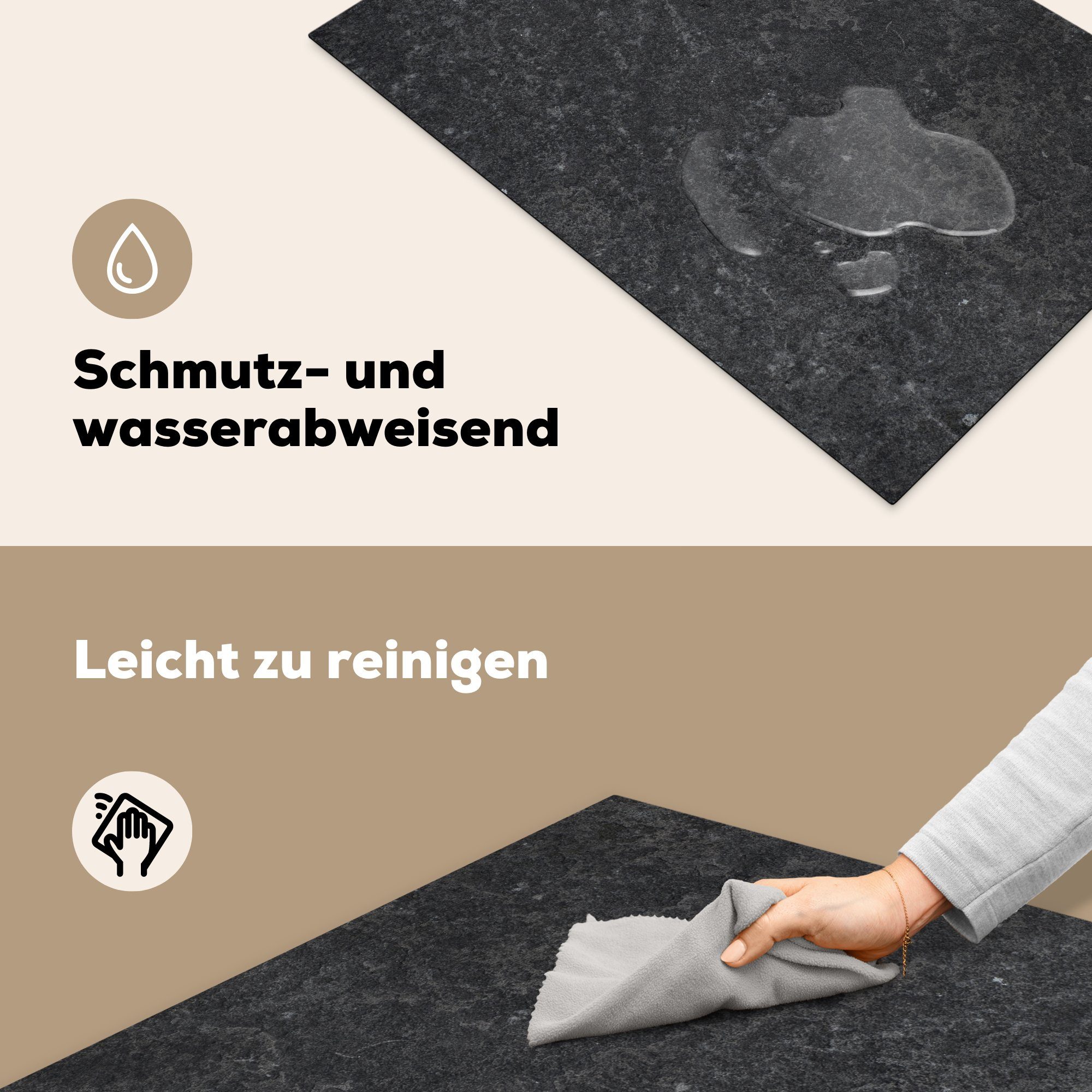 cm, Retro tlg), Grau - Industriell, - 81x52 Vinyl, Schutz die Induktionskochfeld (1 Herdblende-/Abdeckplatte - für Textur - Ceranfeldabdeckung Beton küche, MuchoWow