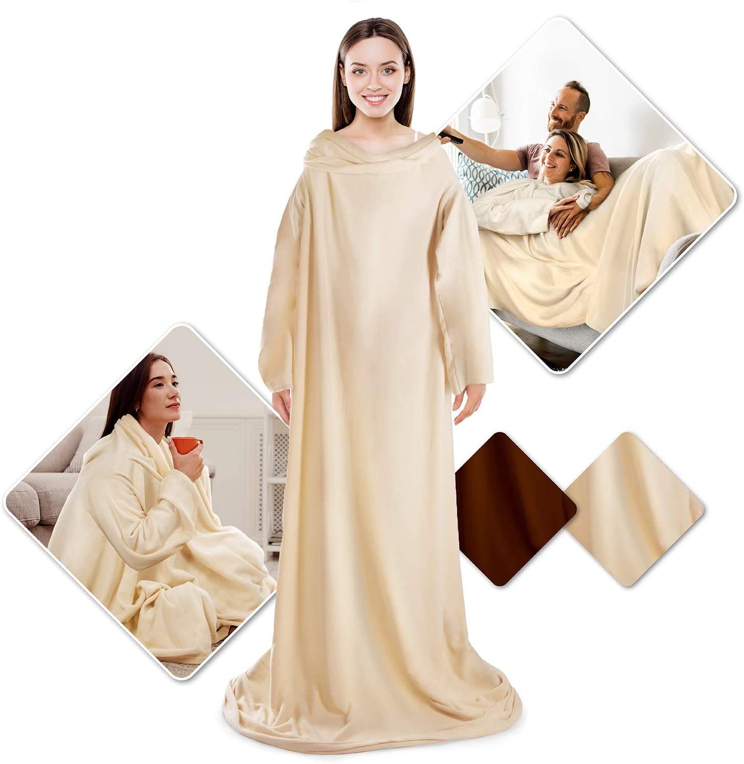 Goods+Gadgets Tagesdecke Ärmeldecke Kuscheldecke, Kuschelige Fleecedecke 190 x 140 cm