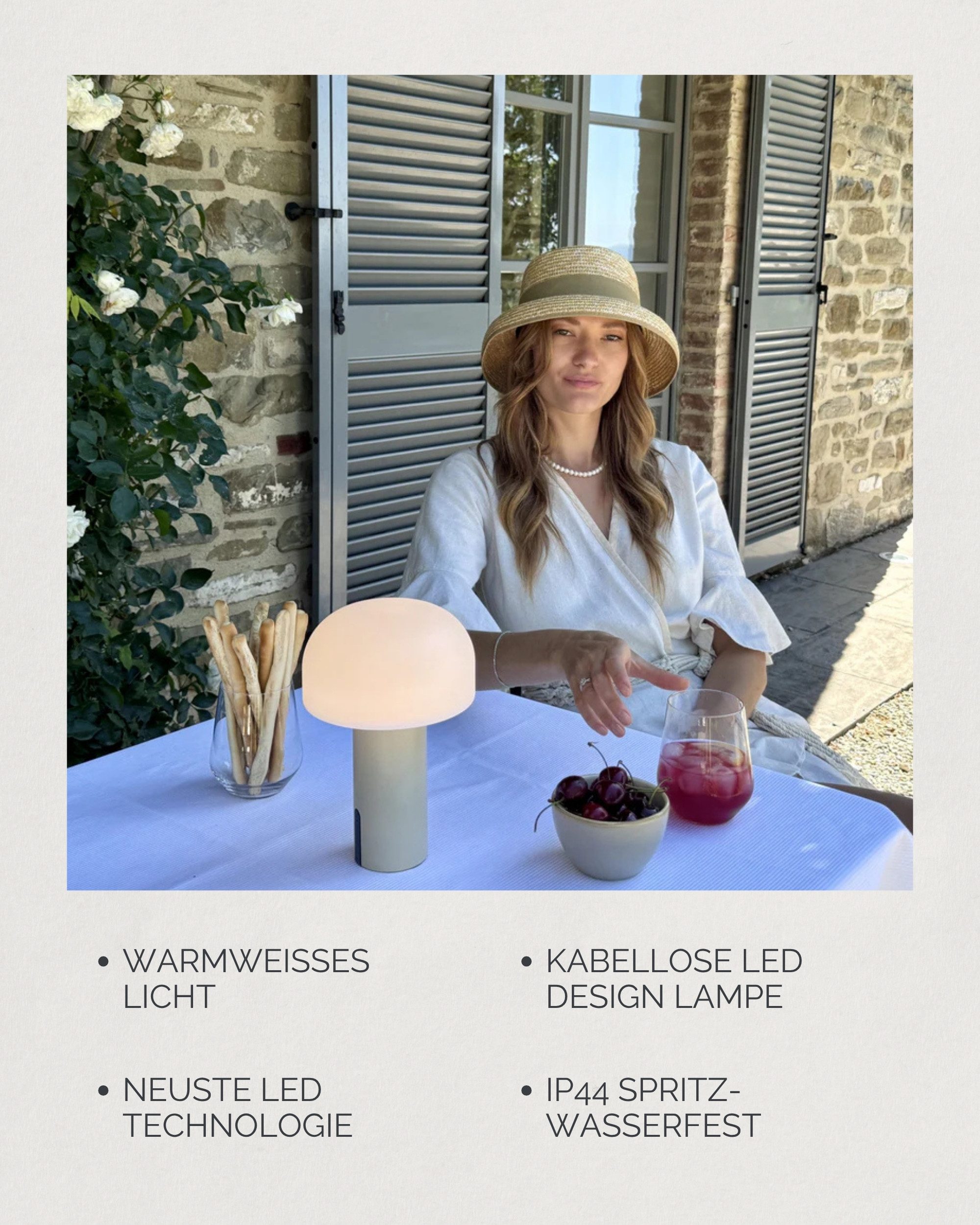 LUUK Studio LED Tischleuchte, LED fest integriert, warmweiß (2700 Kelvin), wiederaufladbarer Akku, für drinnen & draußen, modernes Design
