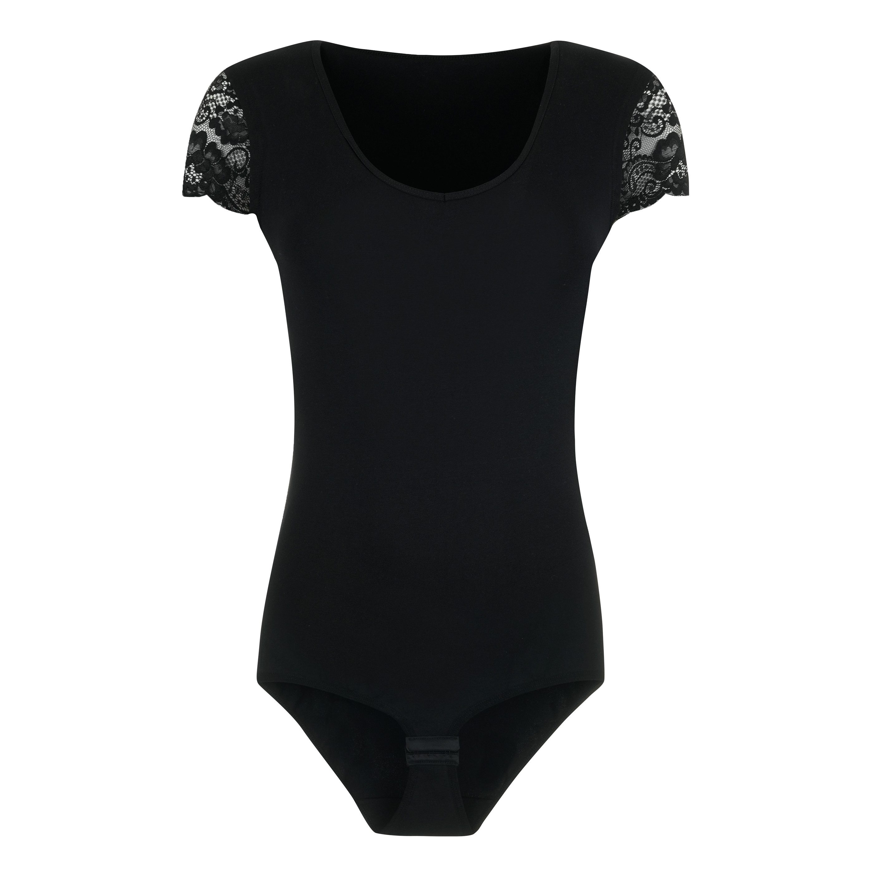 Evoni Body Damen Kurzarmbody mit Spitzenärmeln