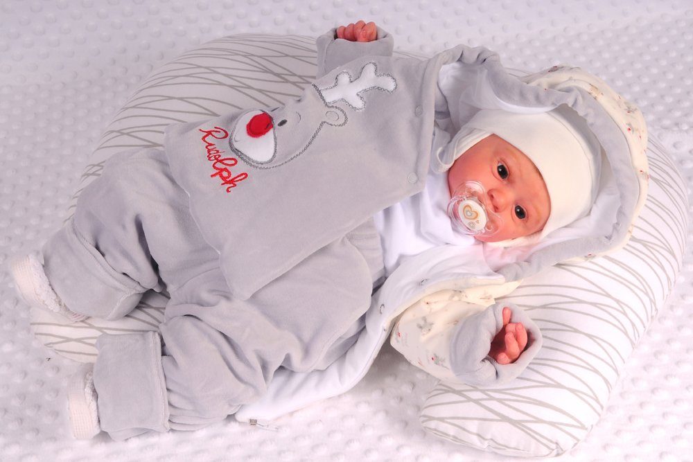 La Bortini Nickijacke Baby Anzug 2Tlg. Jacke und dicke warme Hose in Grau mit Rentier-Applikation
