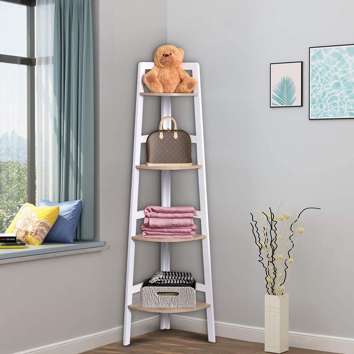 COSTWAY Eckregal Bücherregal Standregal, 4 Ebene 32 x 32 x 138 cm günstig online kaufen