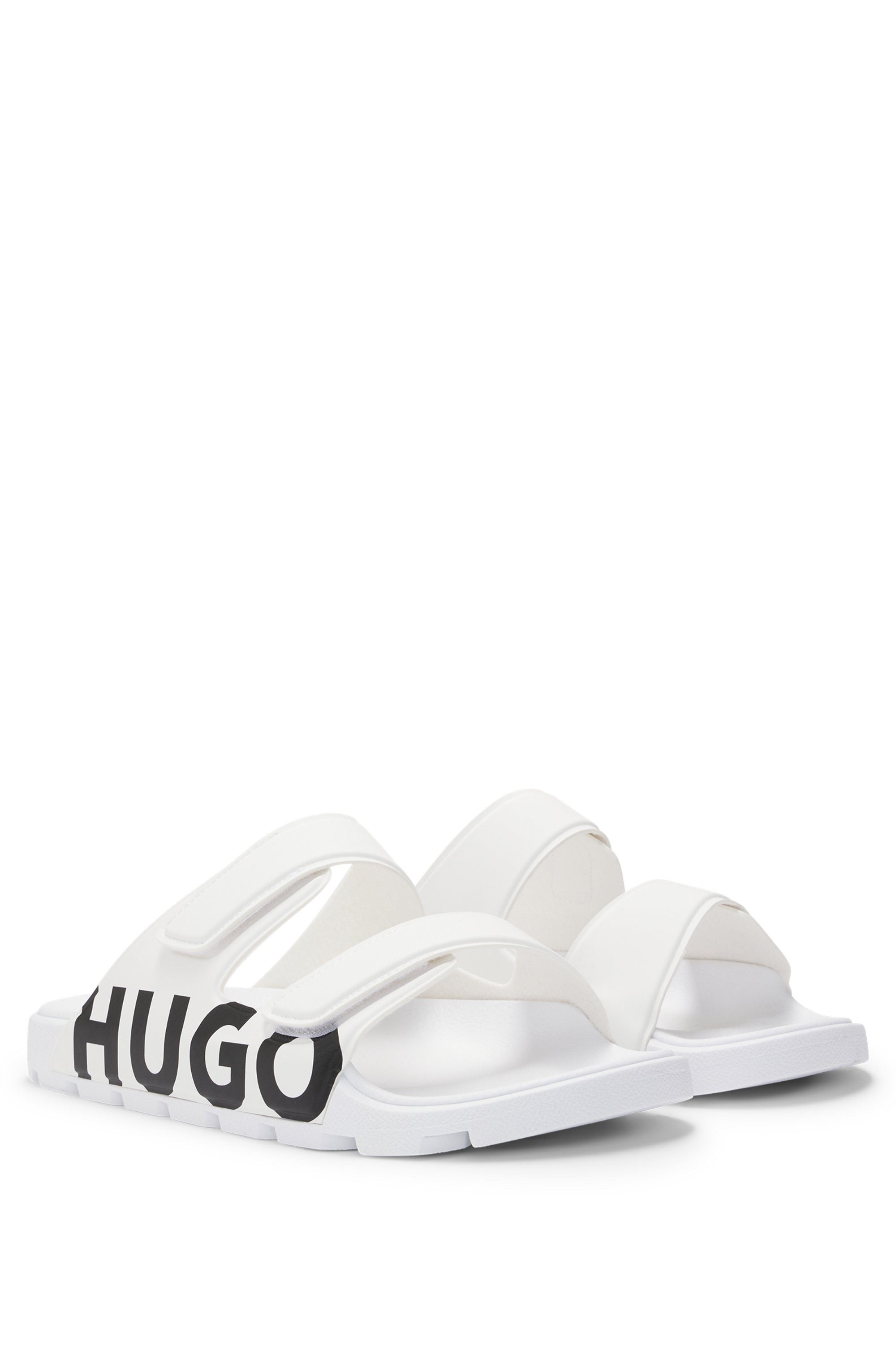 HUGO Evander_Sand Badepantolette Sommerschuh, Strandschuh, Schlappen mit zwei Klettverschlüssen