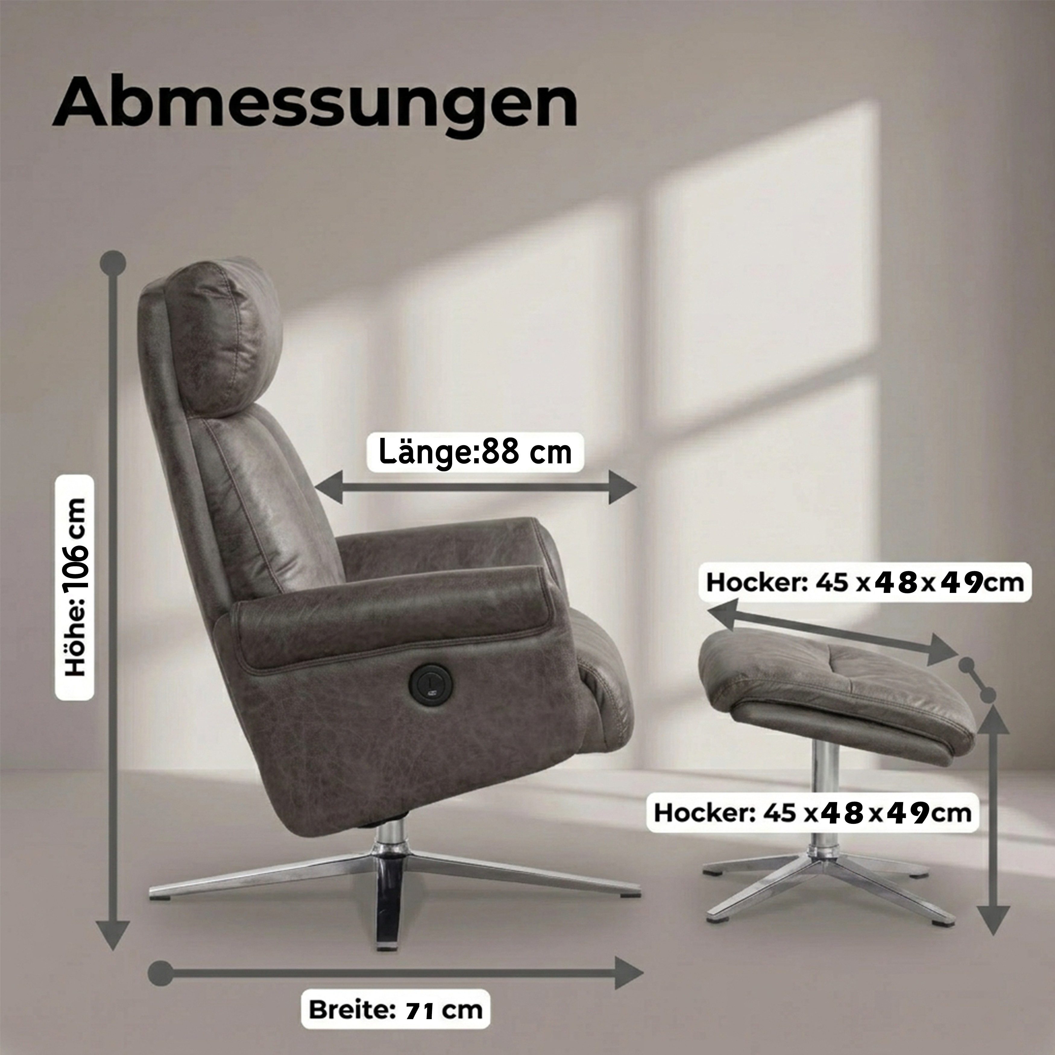 Happy Home Relaxsessel Elektrischer Relaxsessel mit Hocker – USB, 360° drehbar, Kunstleder – Bild 5 von 5